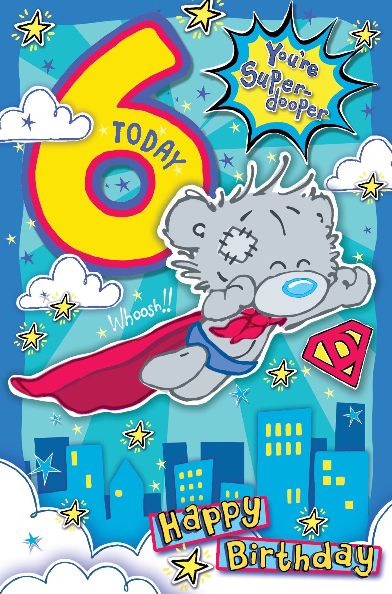 Photograph of 6th Birthday Boy Super Teddy Greetings Card at Nicole's Shop