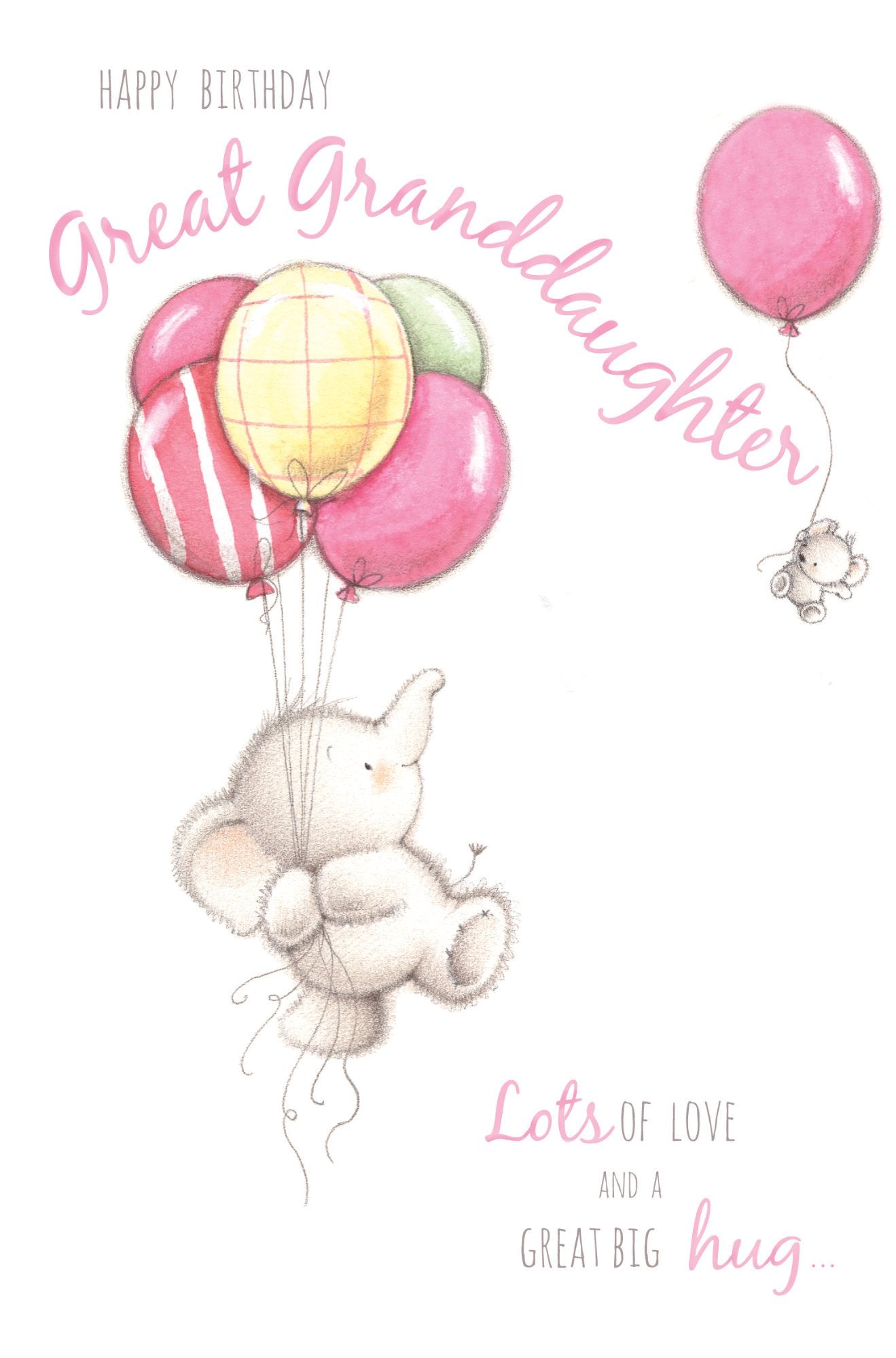 Photograph of Great Granddaughter Elephant Hug Birthday Greetings Card at Nicole's Shop