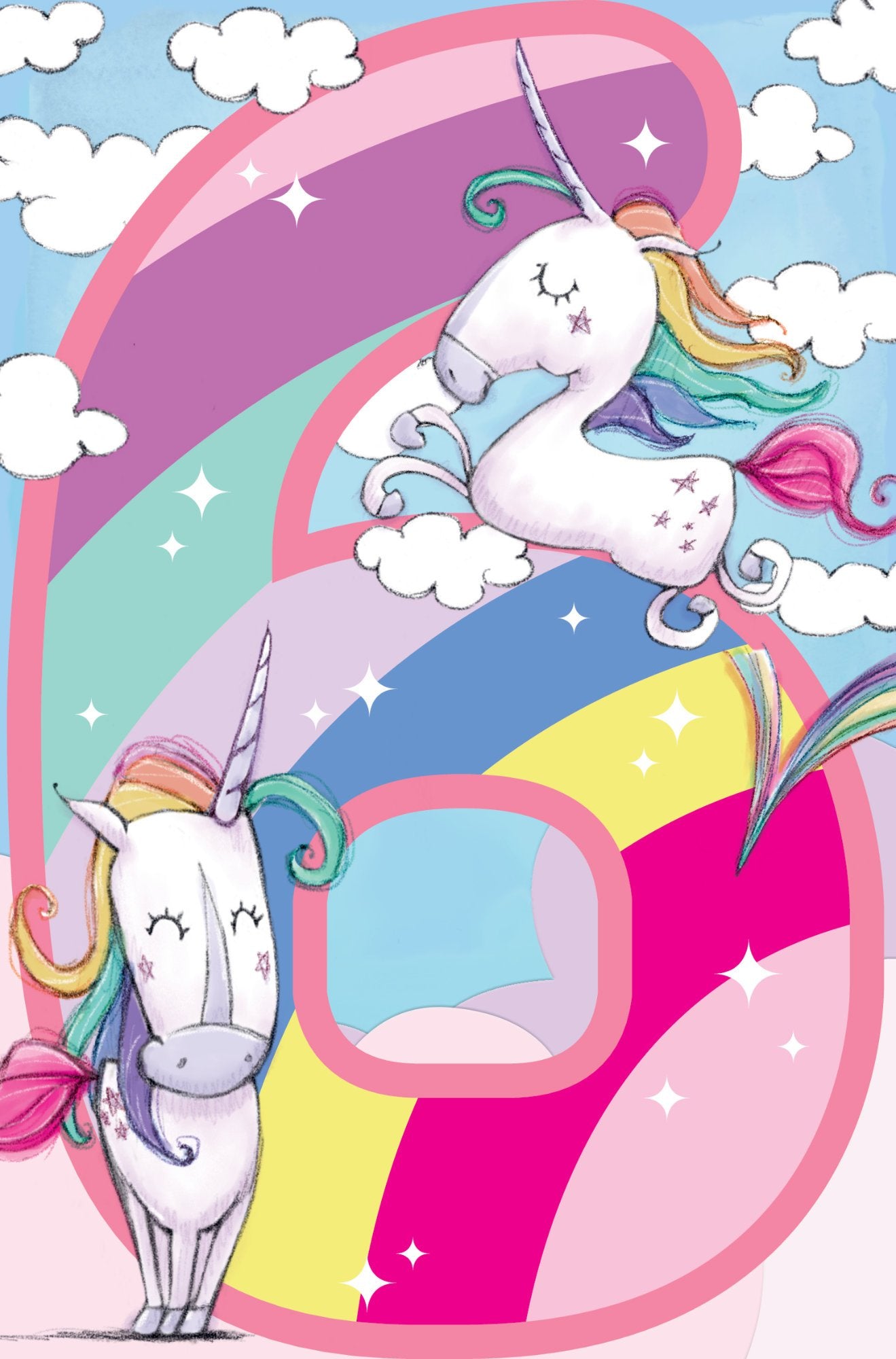 Photograph of 6th Birthday Rainbow Unicorns Greetings Card at Nicole's Shop