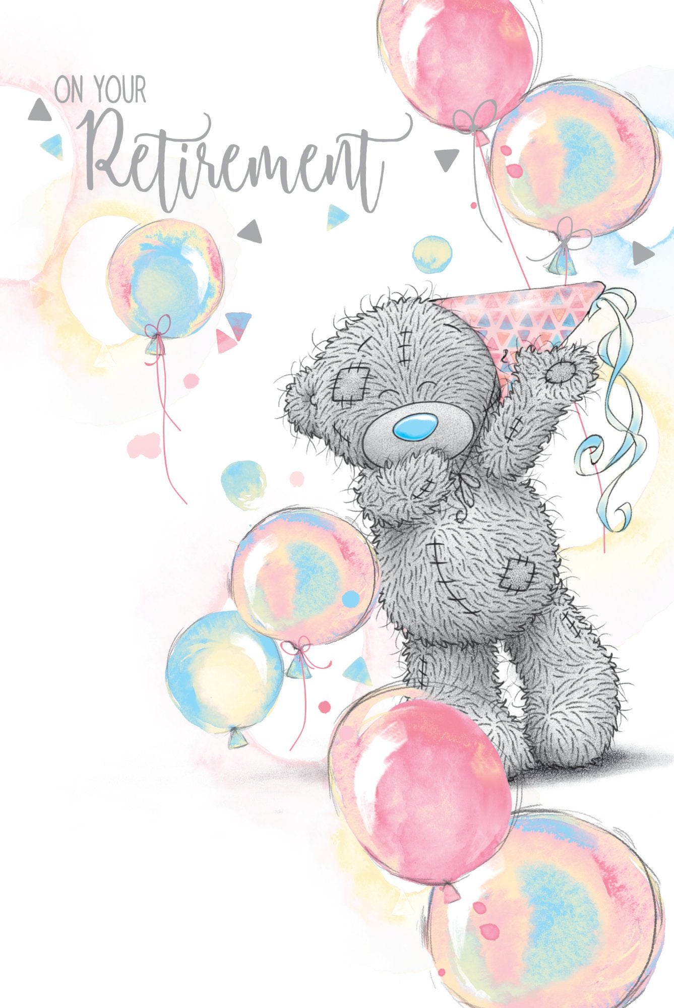 Photograph of Retirement Teddy with Balloons Greetings Card at Nicole's Shop
