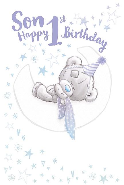 Photograph of Son 1st Birthday Teddy Moon Greetings Card at Nicole's Shop