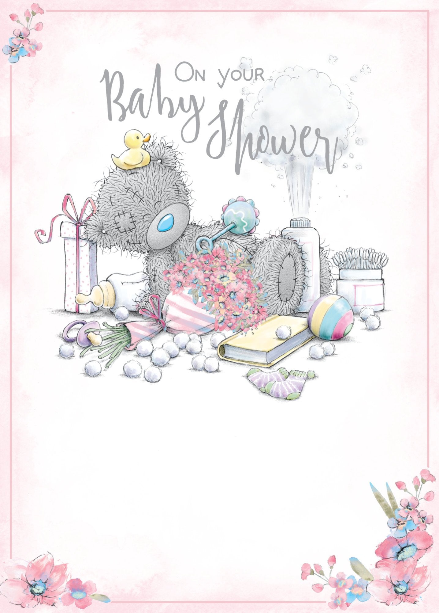 Photograph of Baby Shower Teddy with Duck Greetings Card at Nicole's Shop