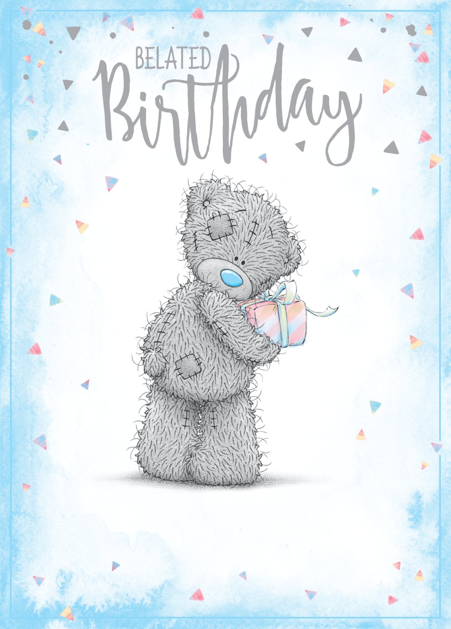 Photograph of Belated Birthday Teddy with Gift Greetings Card at Nicole's Shop