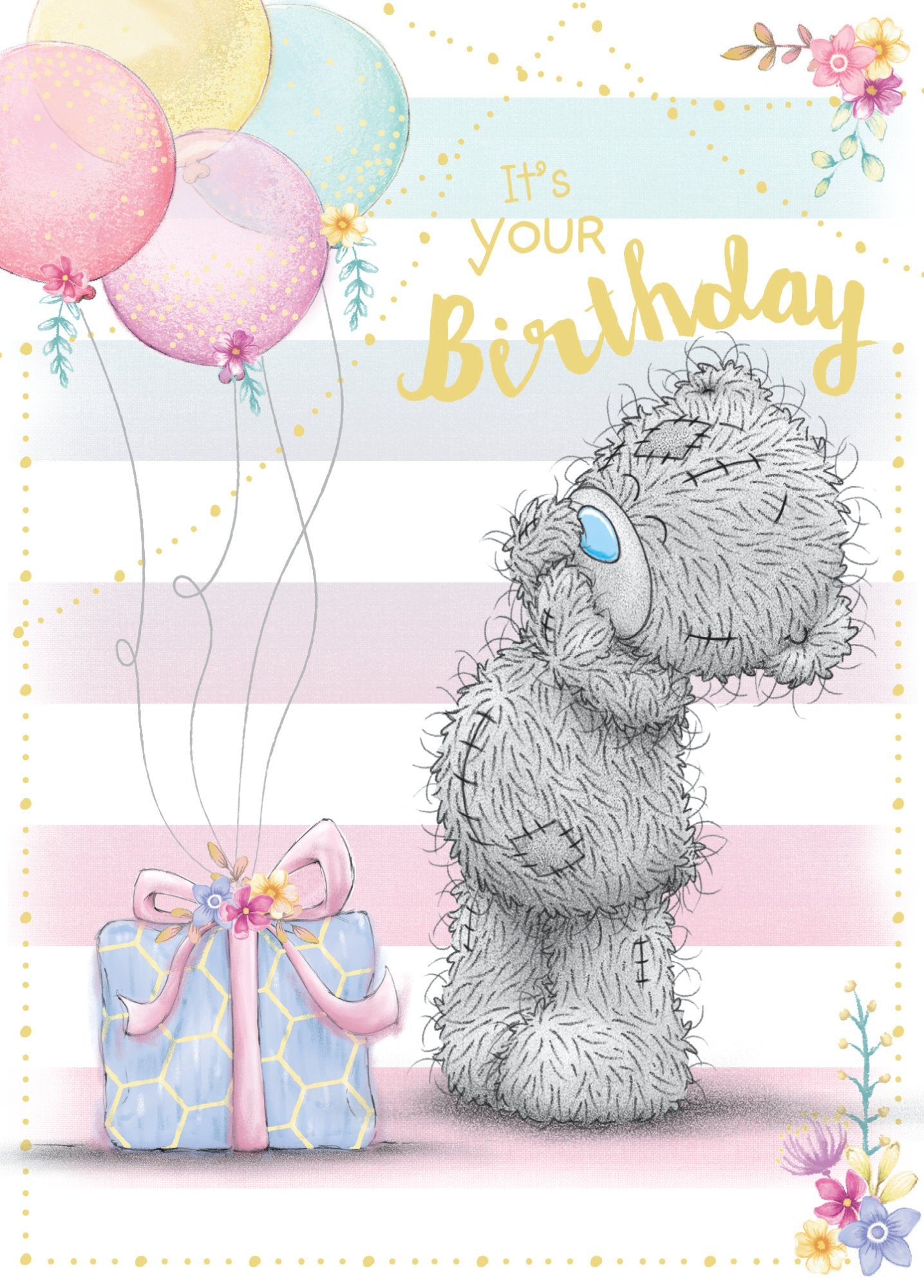 Photograph of Open Birthday Bear & Balloons Greetings Card at Nicole's Shop