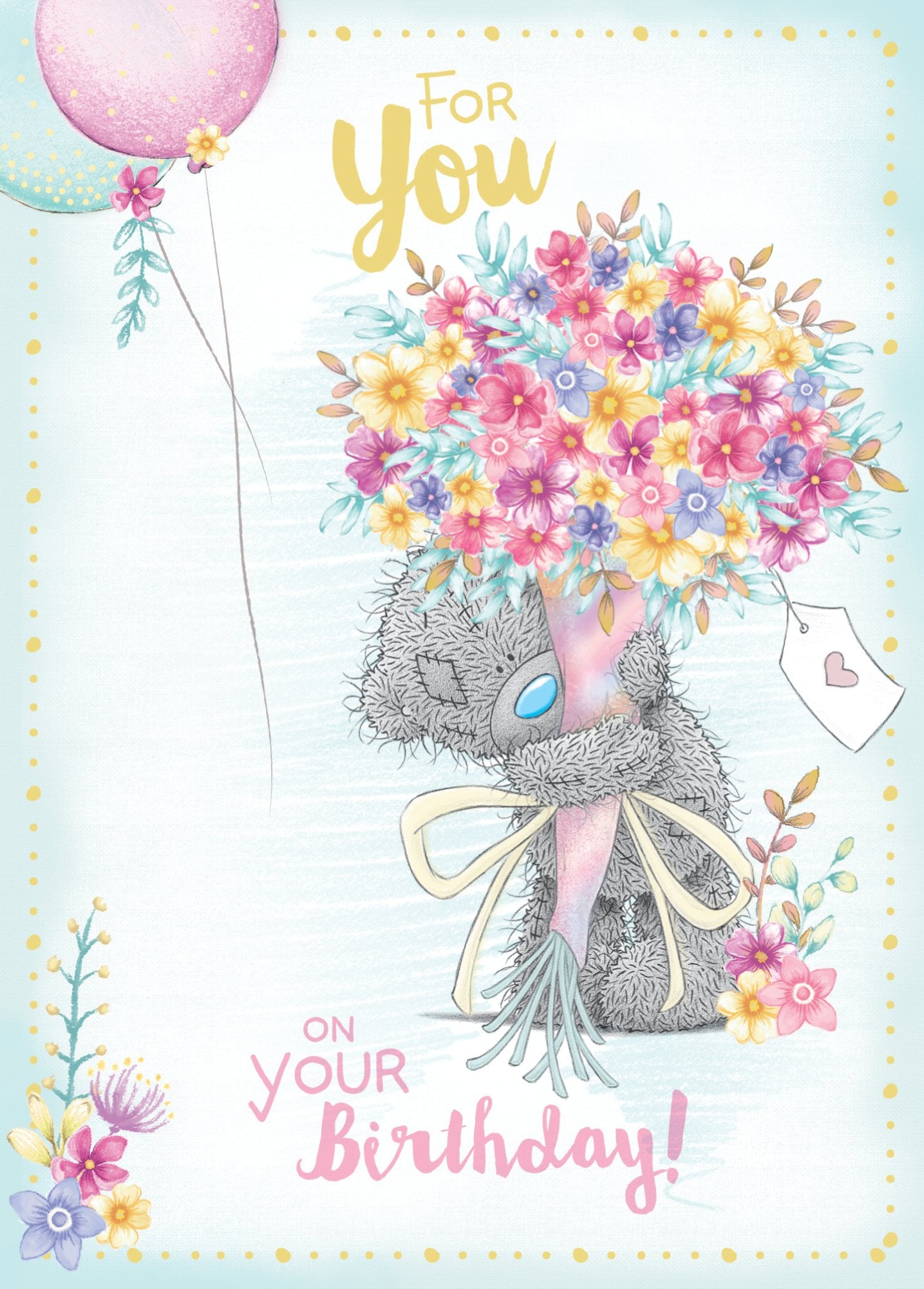 Photograph of Open Birthday Bear & Bouquet Greetings Card at Nicole's Shop
