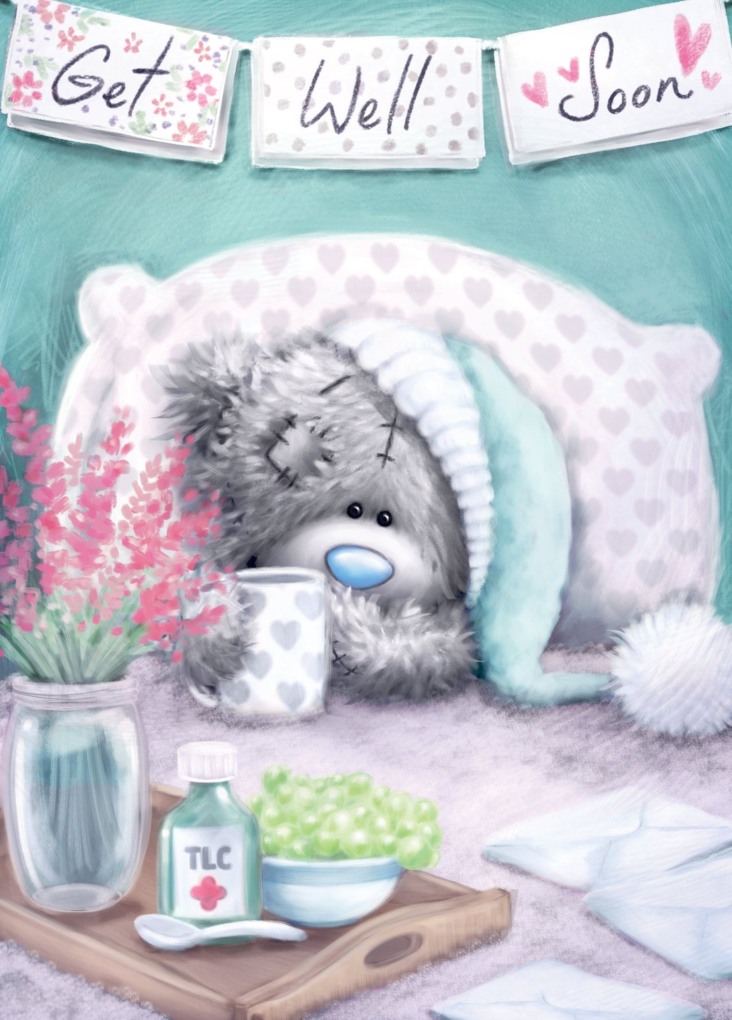 Photograph of Get Well Teddy in Bed Greetings Card at Nicole's Shop