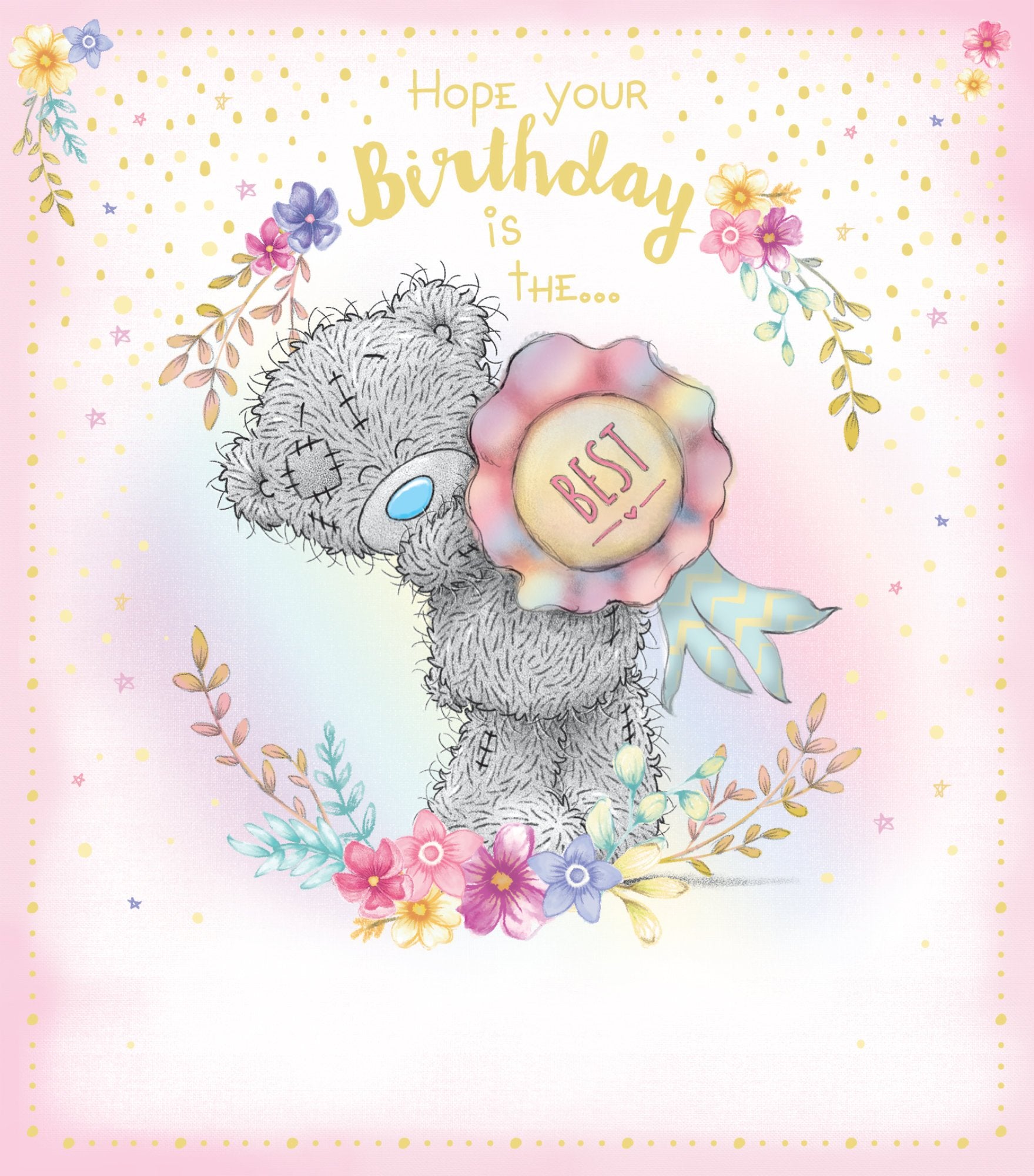 Photograph of Open Birthday Bear & Rosette Greetings Card at Nicole's Shop