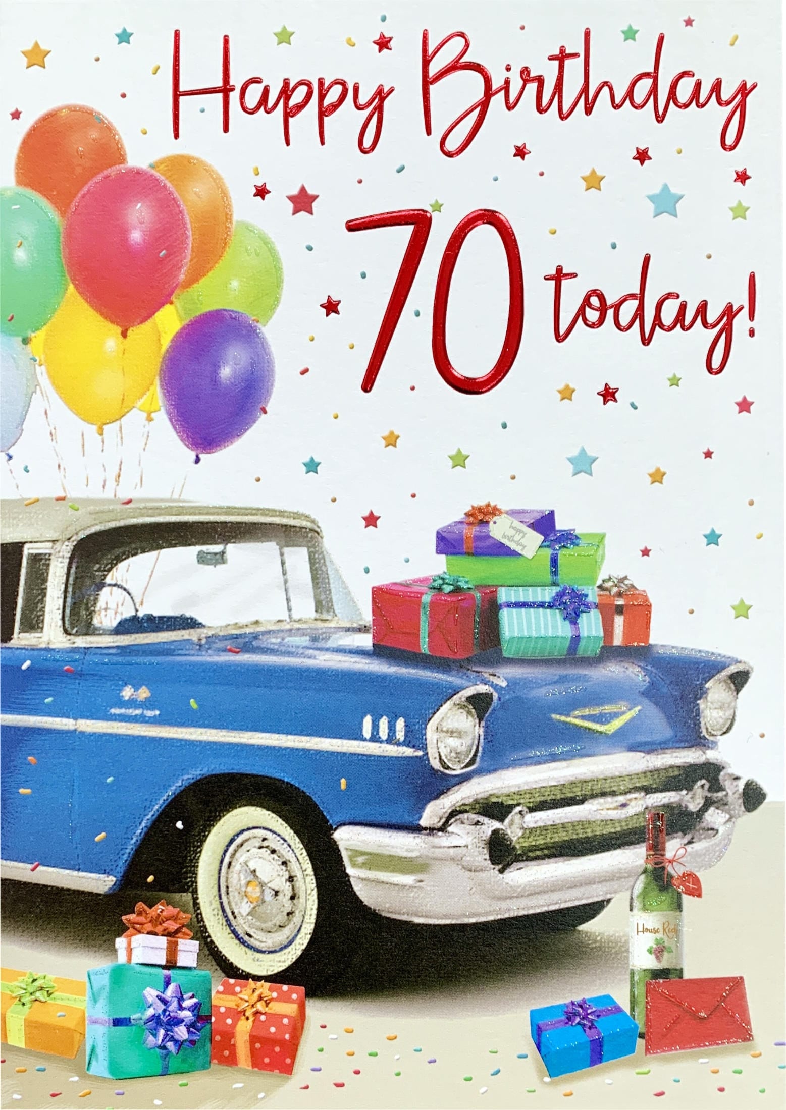 Front of 70 Today! Vintage Car Birthday Card