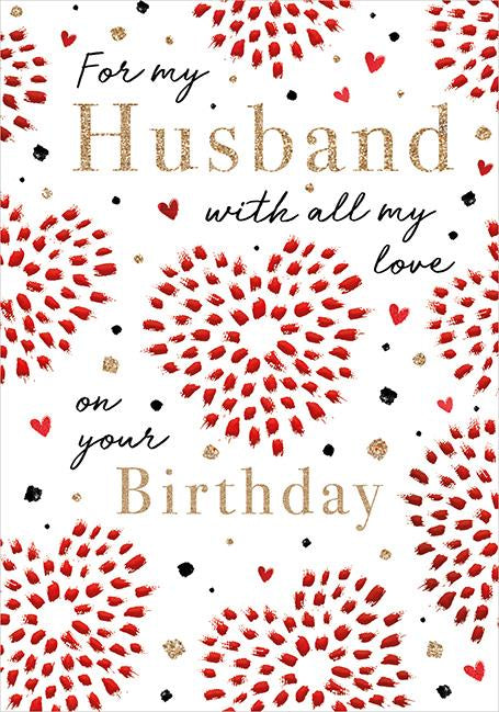 Front of Husband Starbursts & Spots Birthday Card