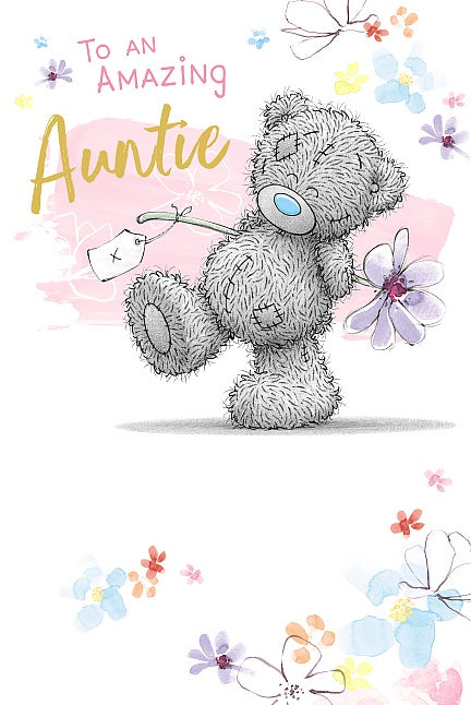 Amazing Auntie Bear Holding Flower Card