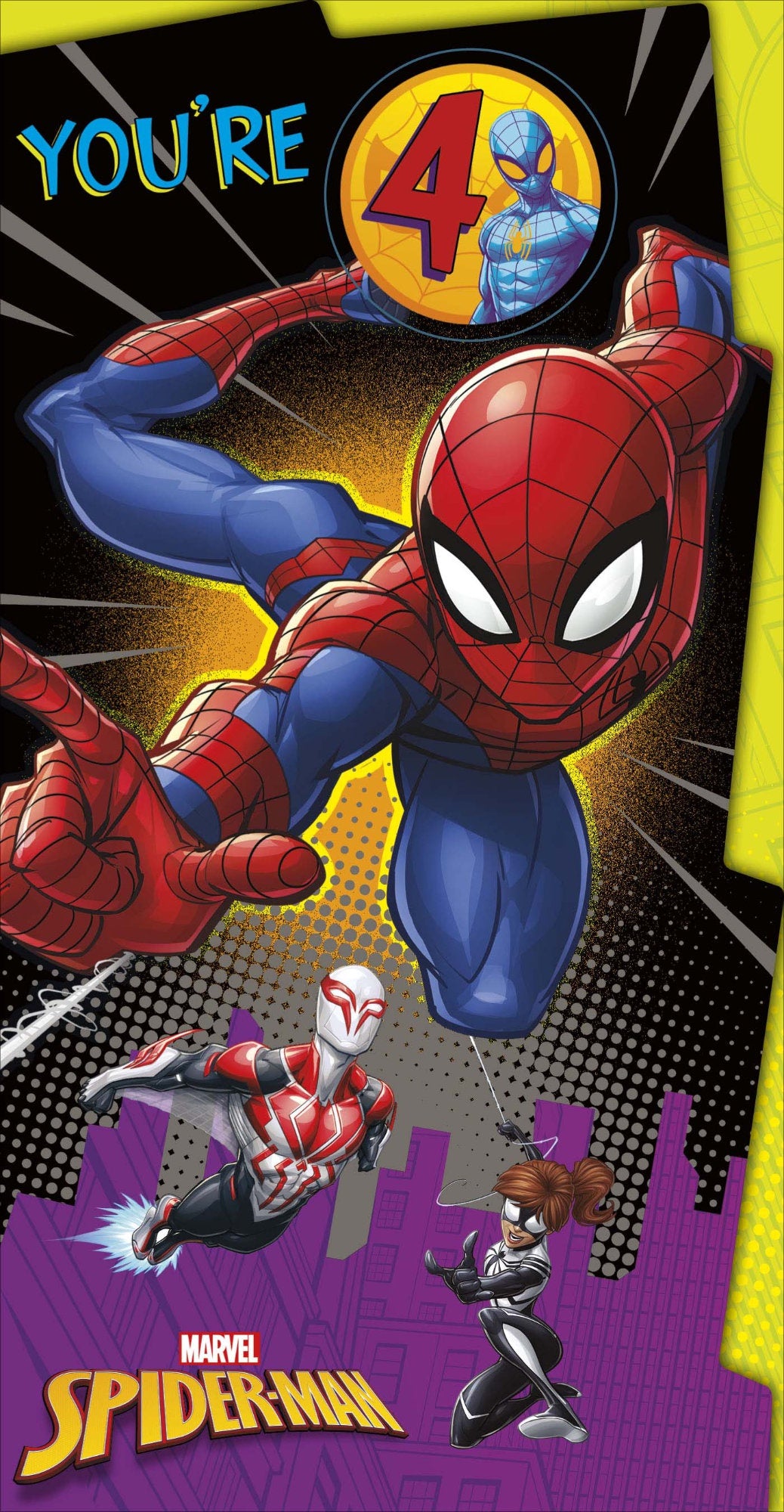 Front of You're 4 Spider-Man Birthday Card