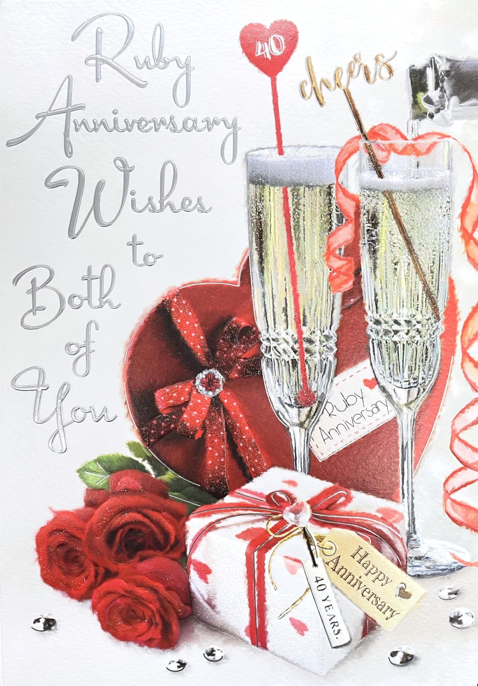 Front of 40th Ruby Anniversary Wishes Cheers Card