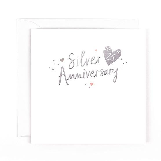Photograph of Anniversary 25th Silver Hearts Greetings Card at Nicole's Shop