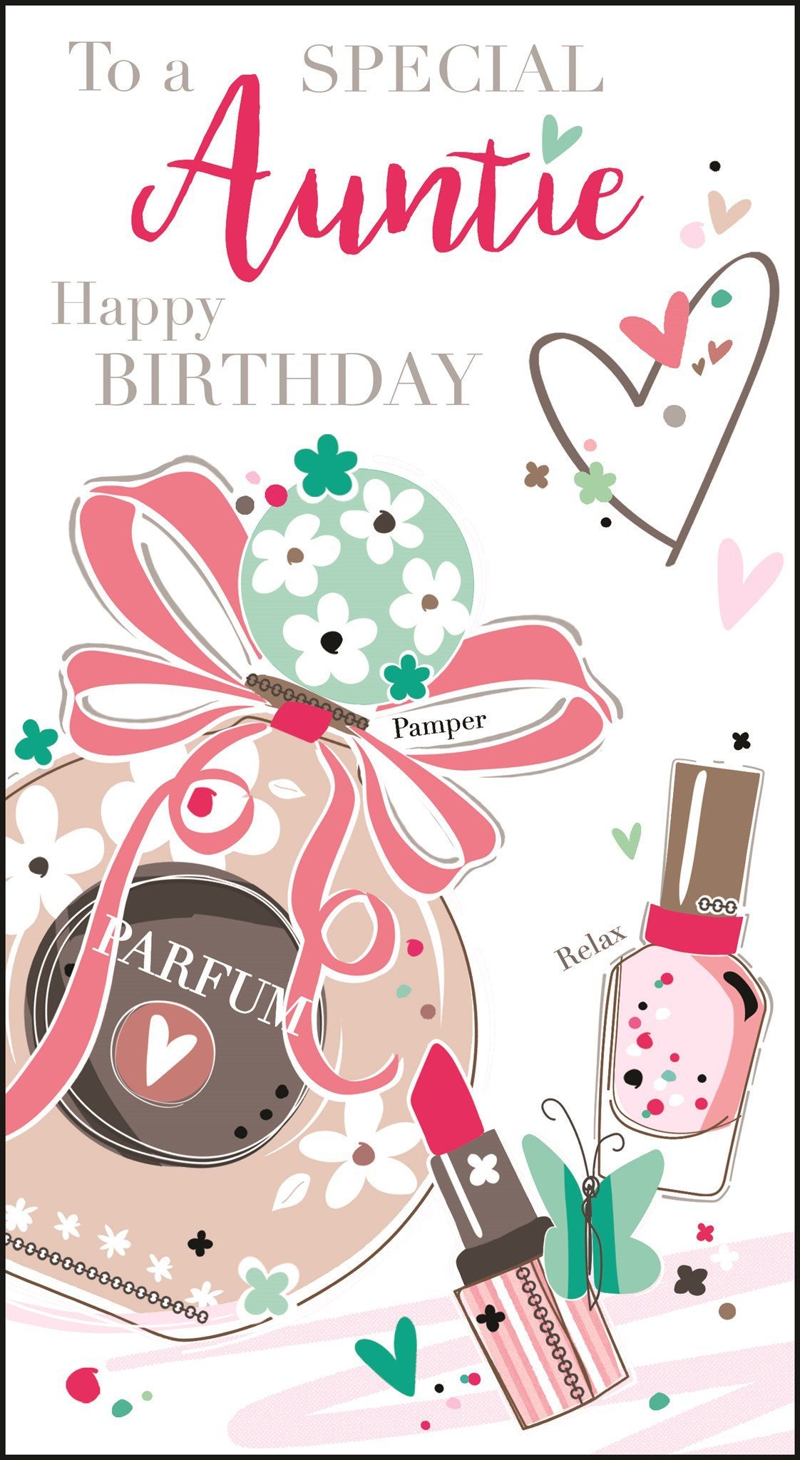 Front of Auntie Birthday Perfume Greetings Card