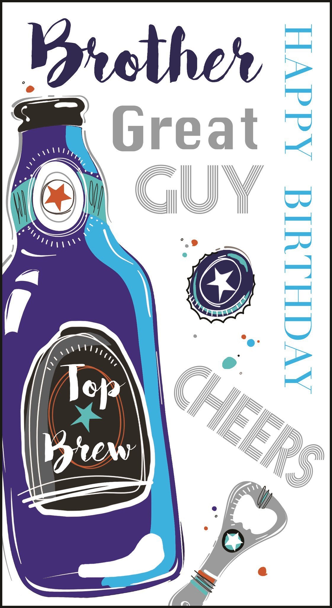 Front of Brother Birthday Bottle Cheers Greetings Card