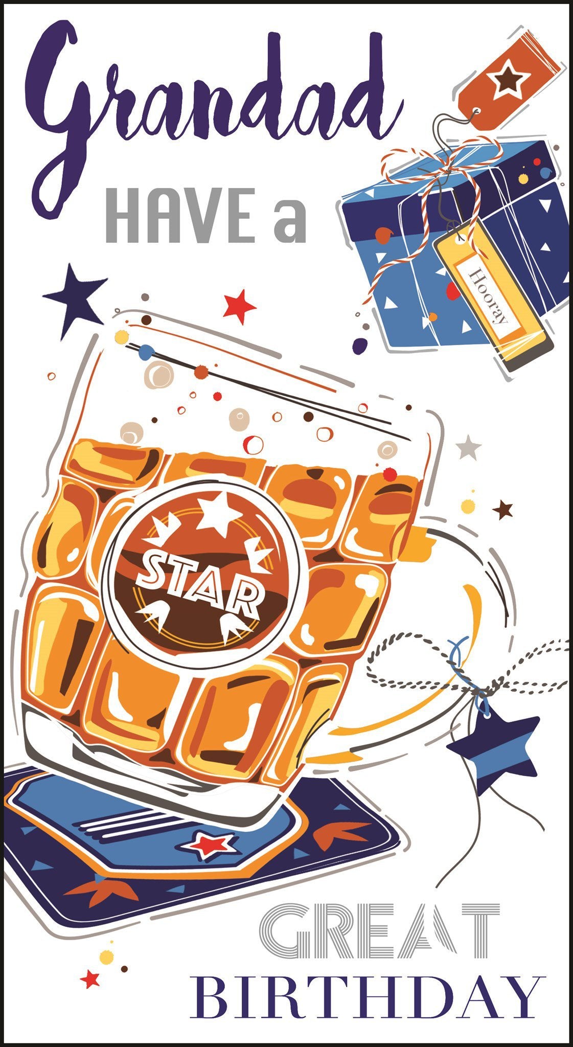 Front of Grandad Birthday Star Pint Greetings Card