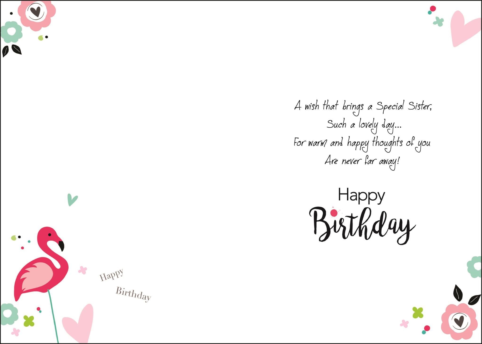 Inside of Sister Birthday Cocktail Greetings Card