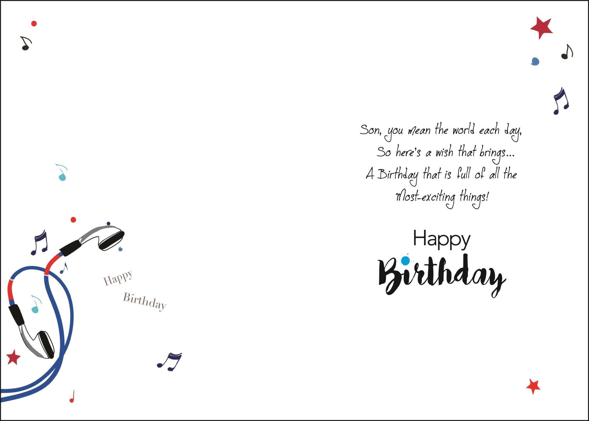 Inside of Son Birthday Mobile Music Greetings Card
