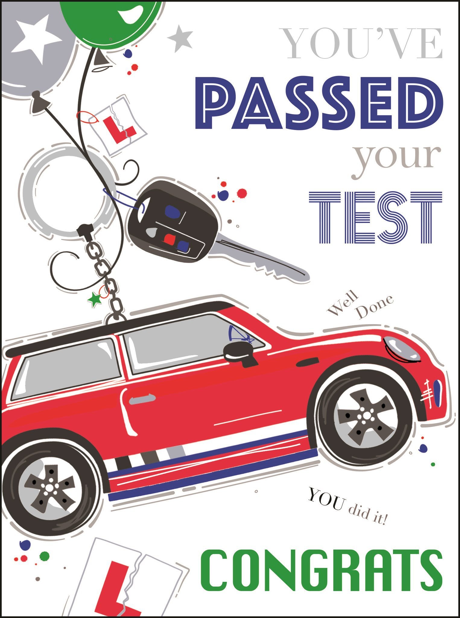 Front of Passed Driving Test Car Key Greetings Card