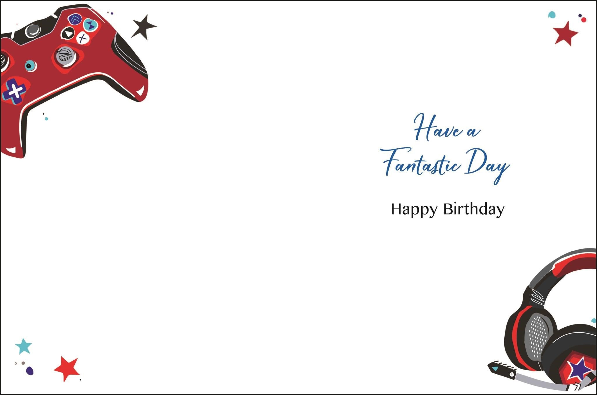 Inside of Open Male Birthday Games Console Greetings Card
