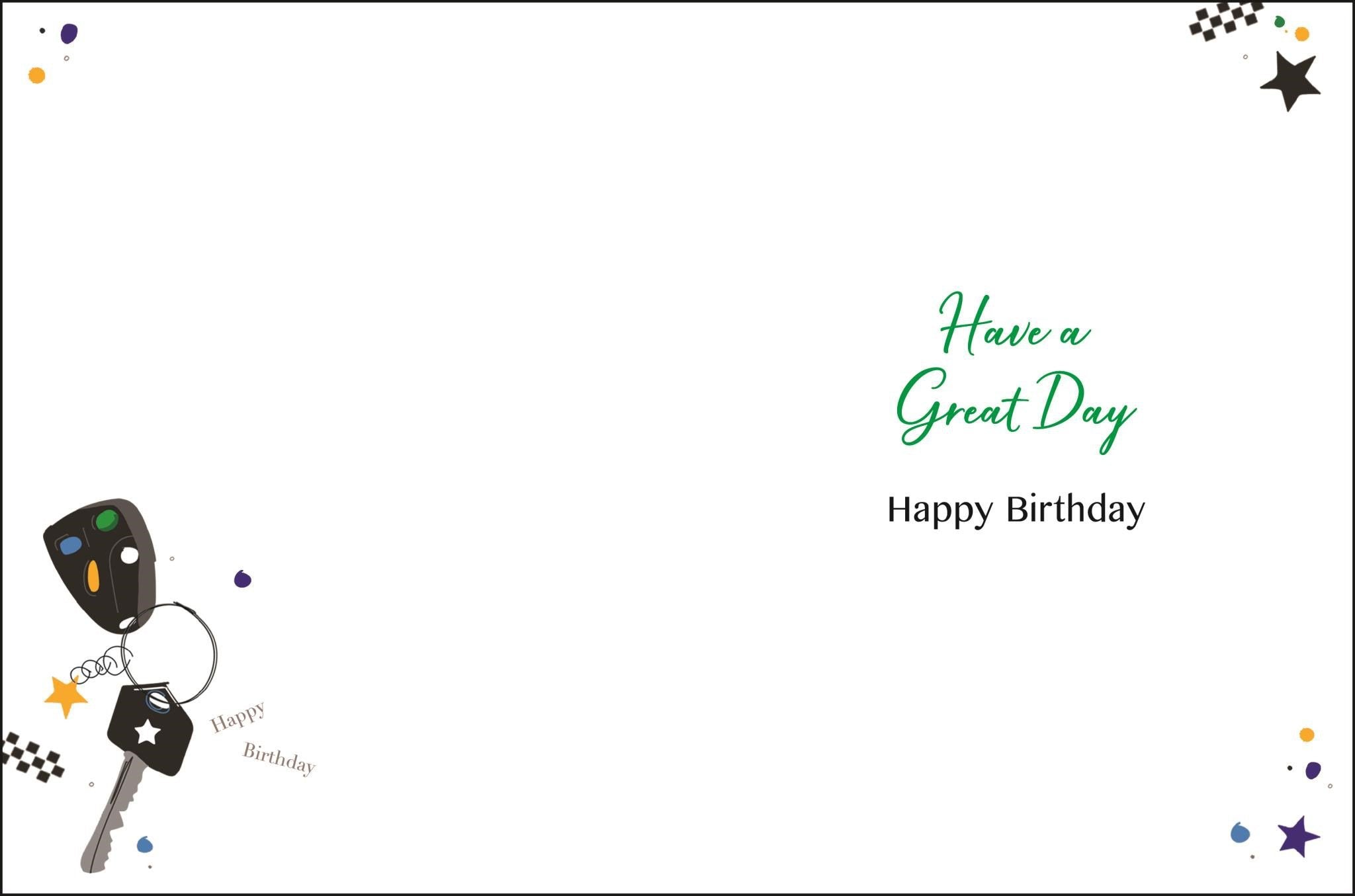 Inside of Open Male Birthday Green Car Greetings Card
