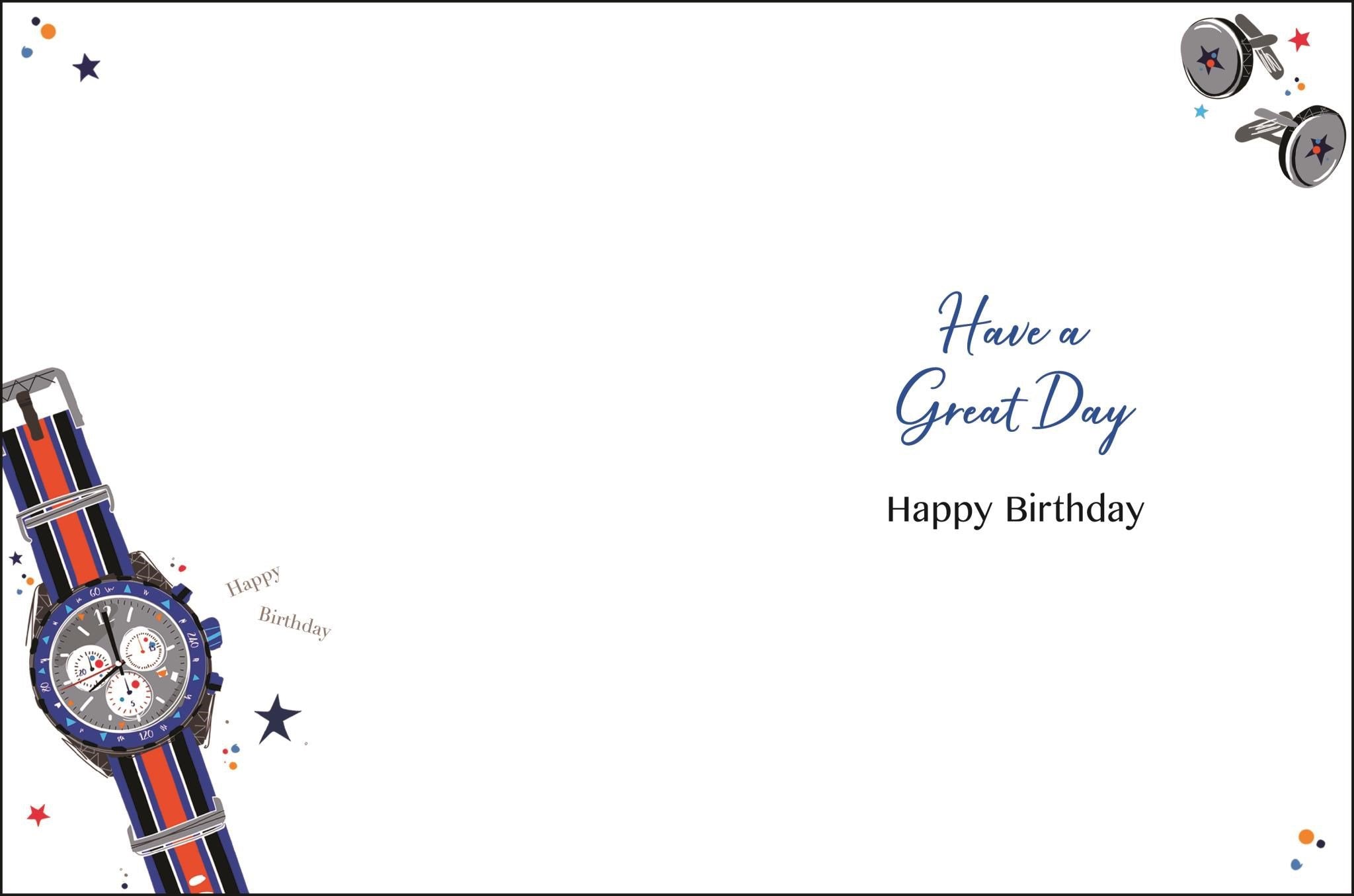 Inside of Open Male Birthday Watch Greetings Card