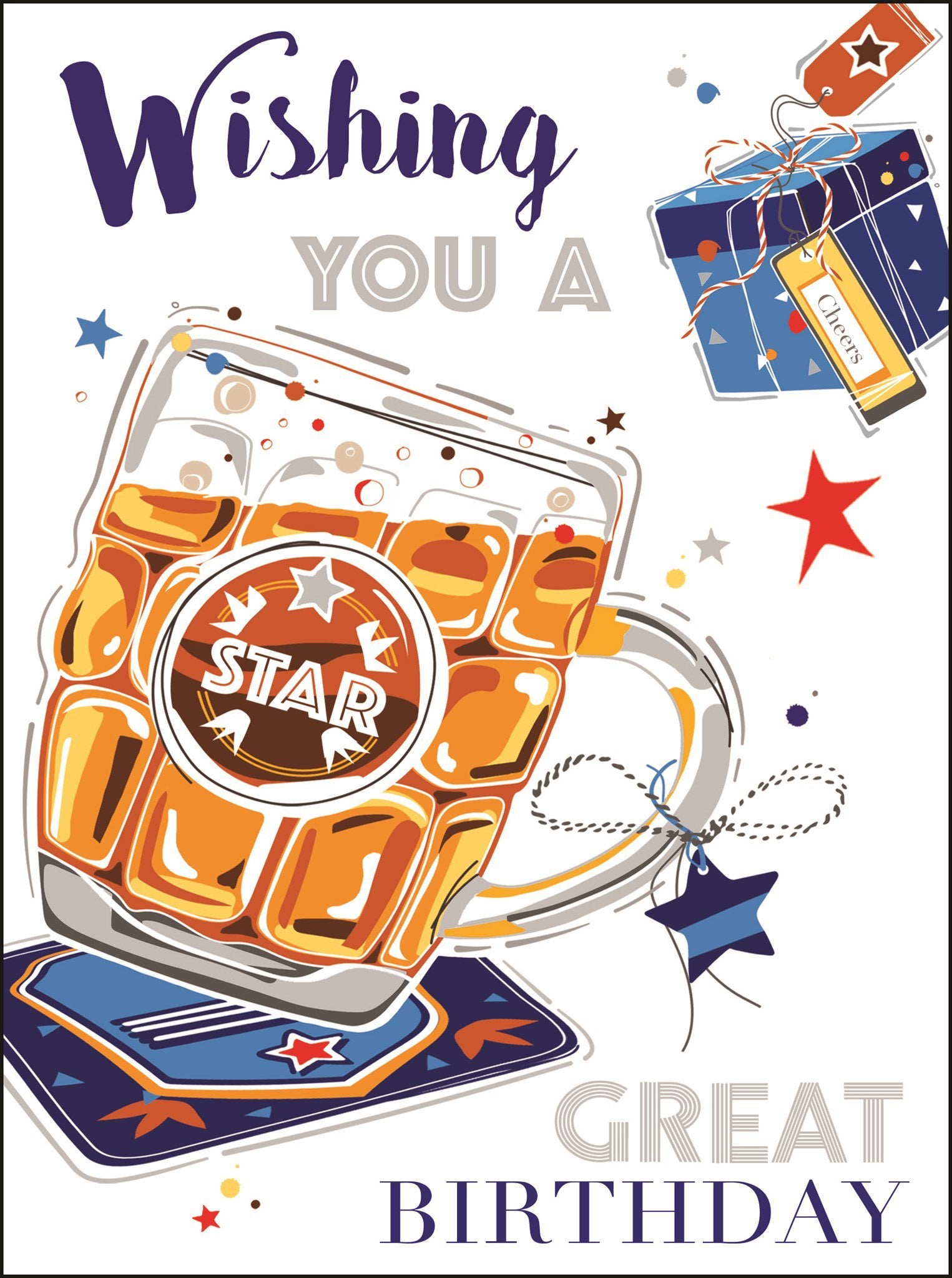 Front of Open Male Birthday Pint Beer Greetings Card