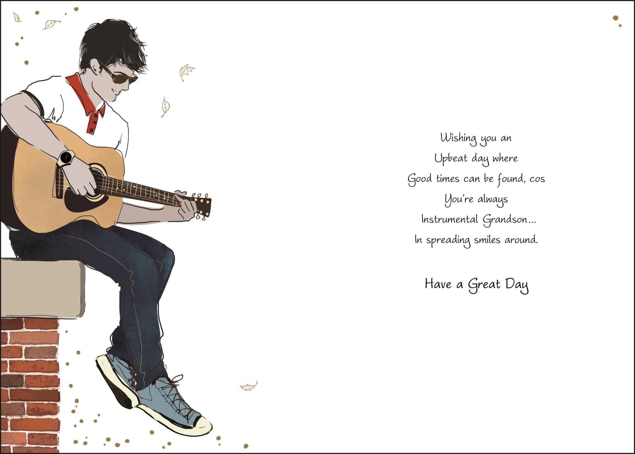 Inside of Wonderful Grandson Birthday Guitar Greetings Card