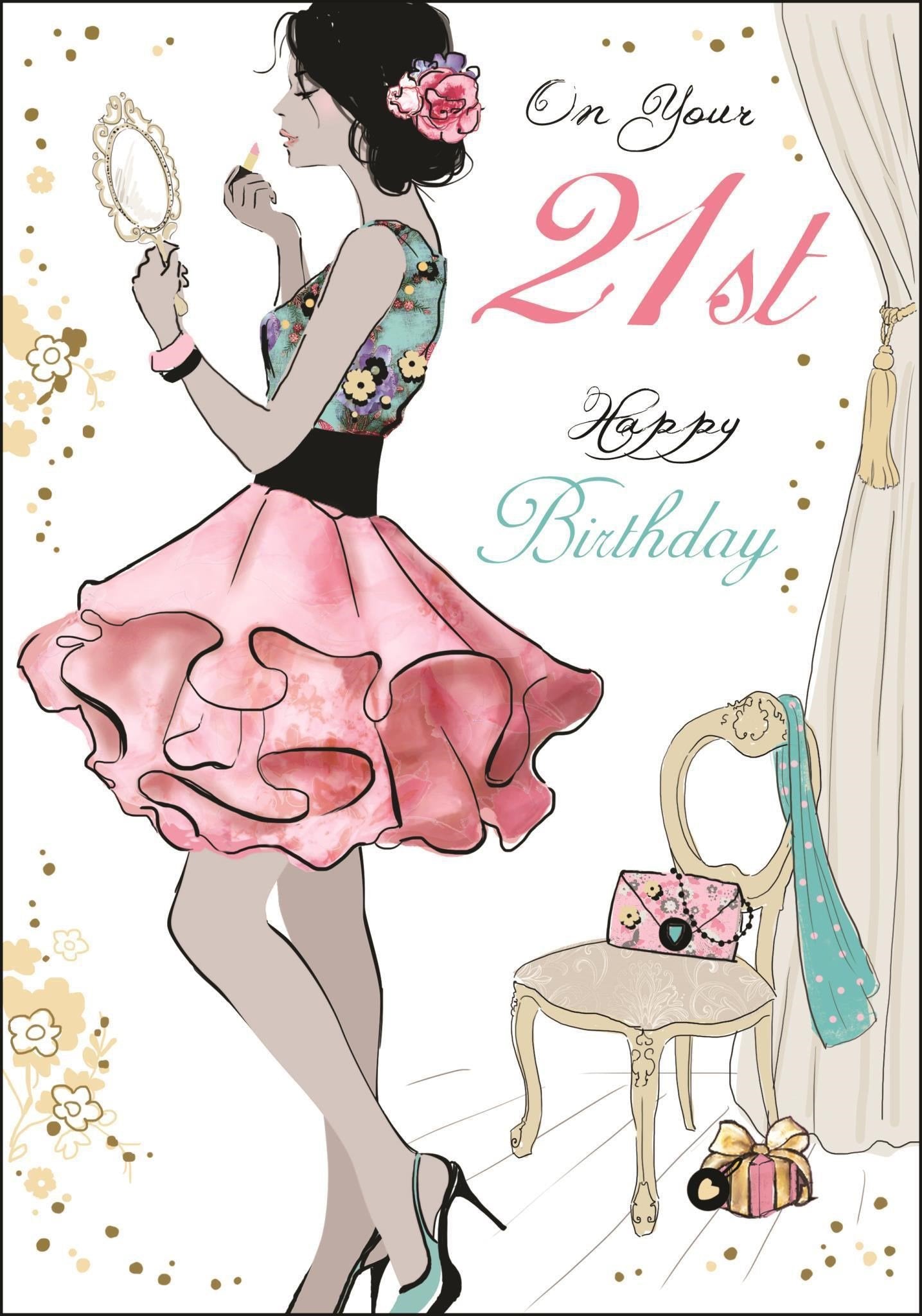 Front of 21st Birthday Lipstick Greetings Card