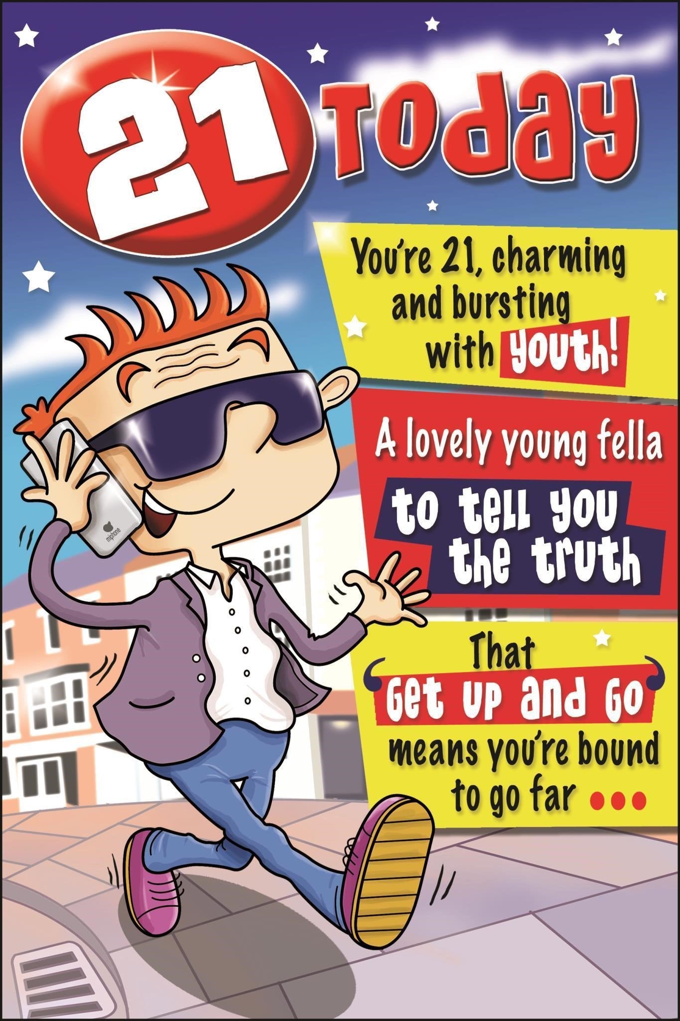 Front of 21st Birthday Charming Youth Greetings Card