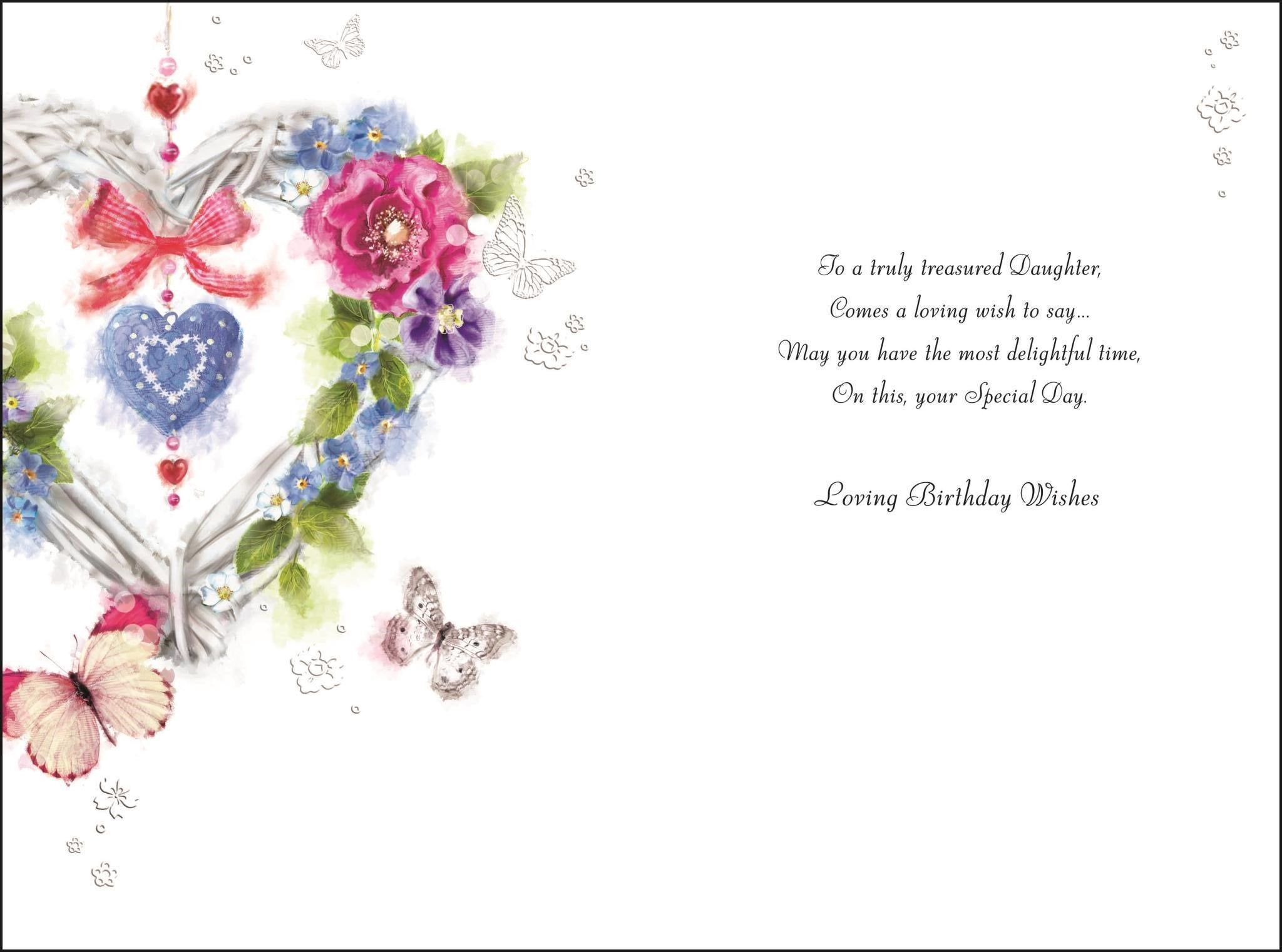 Inside of Daughter Birthday Heart Butterflies Greetings Card