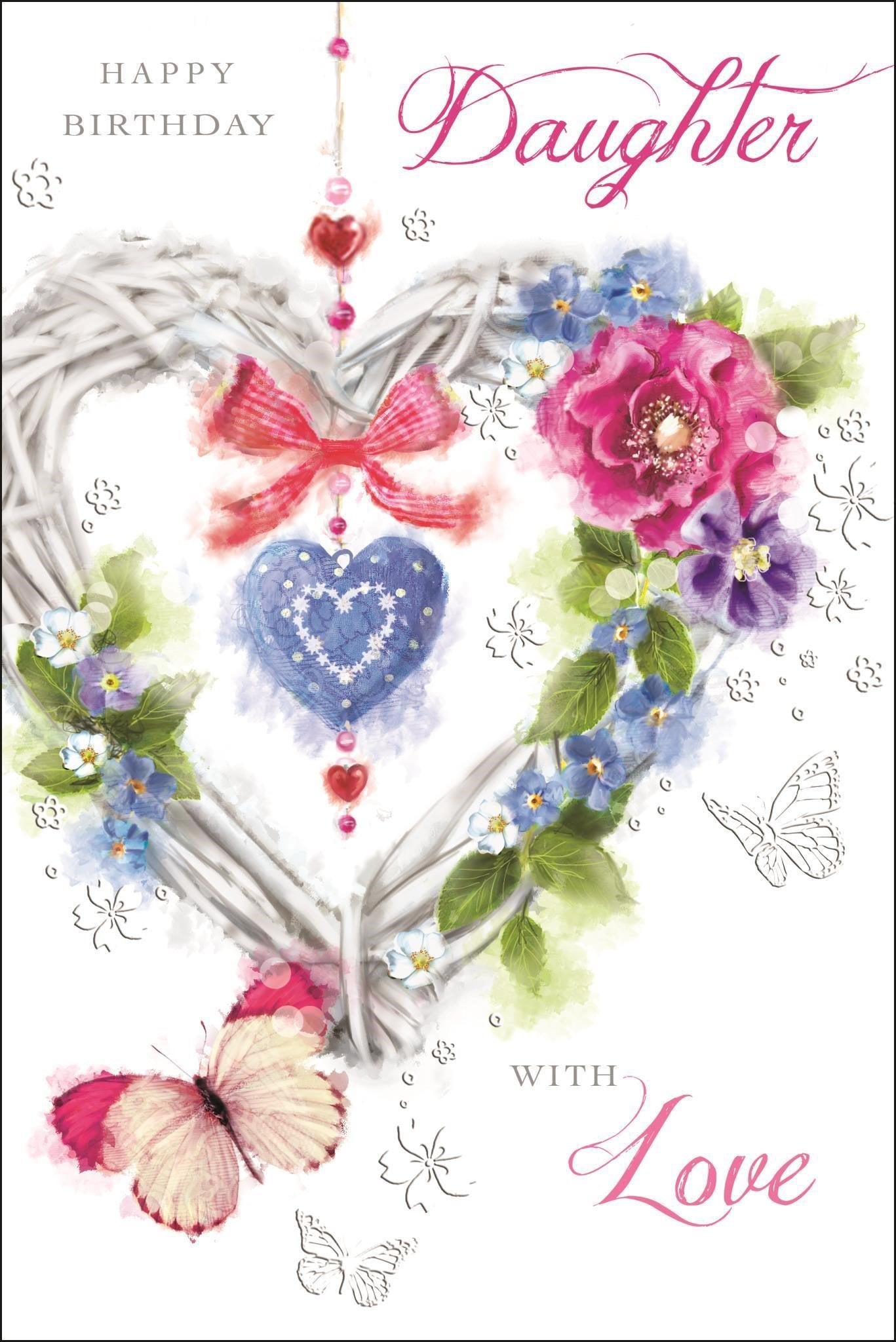 Front of Daughter Birthday Heart Butterflies Greetings Card