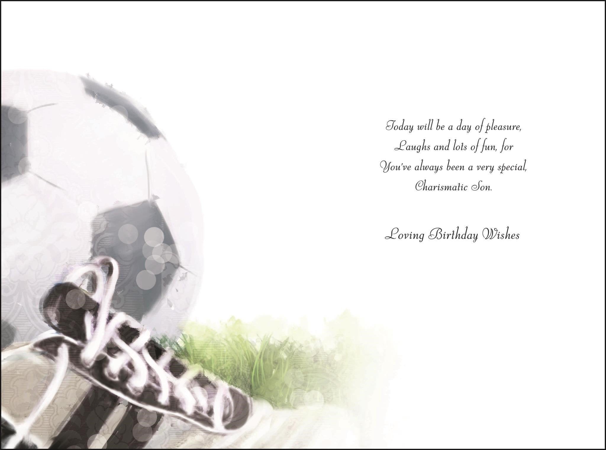 Inside of Son Birthday Football Boots Greetings Card