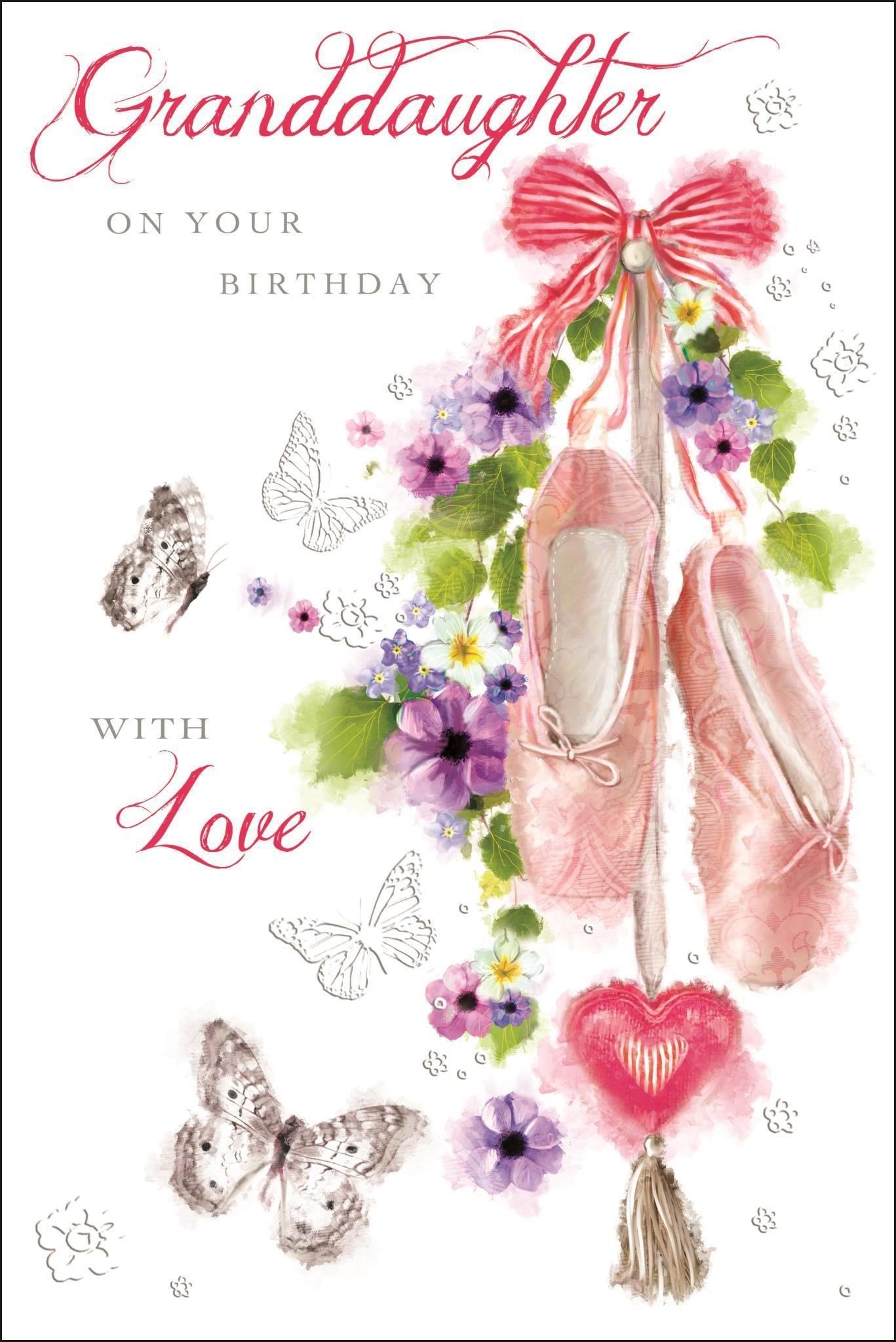 Front of Granddaughter Birthday Ballet Shoes Greetings Card
