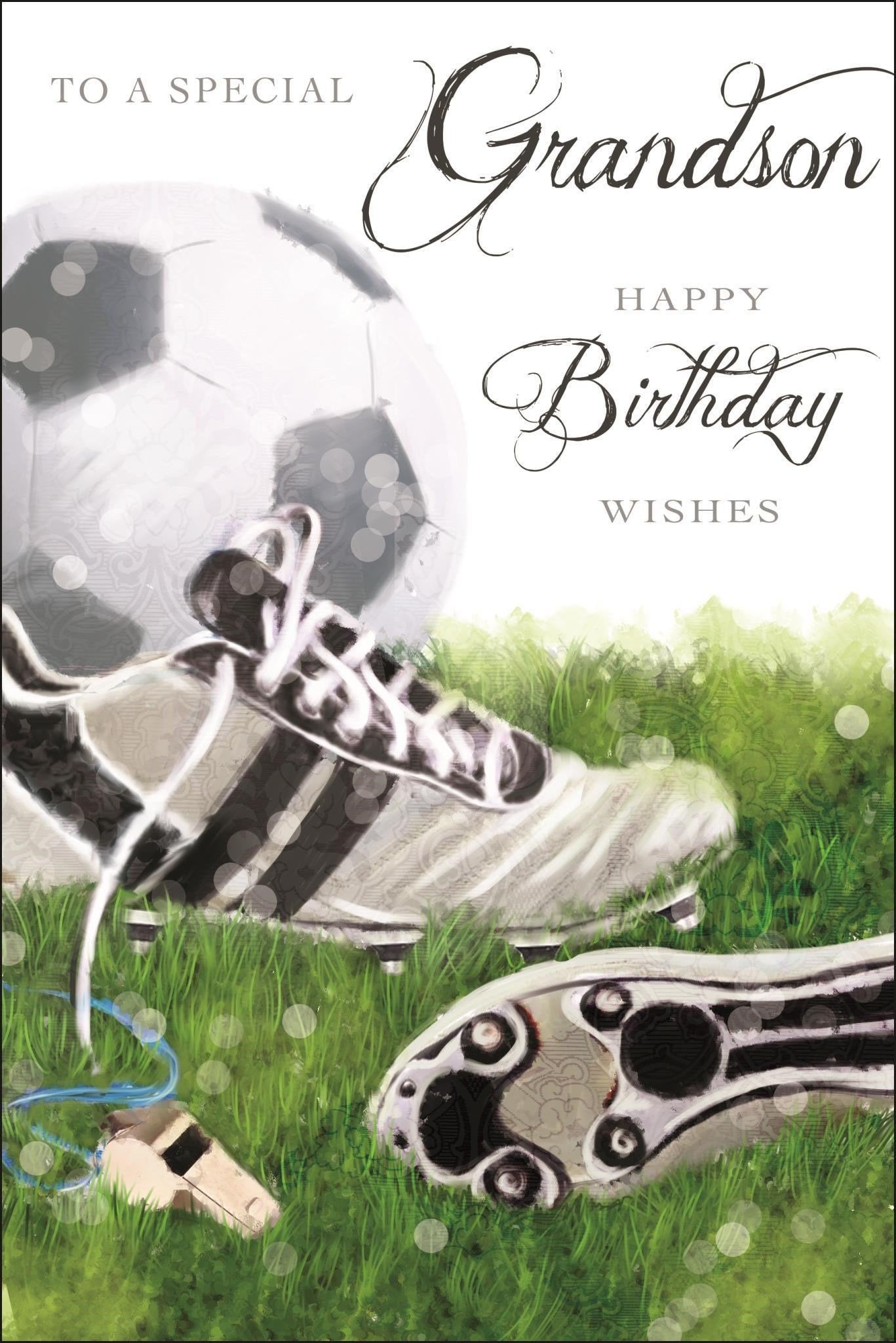 Front of Grandson Birthday Football Wishes Greetings Card