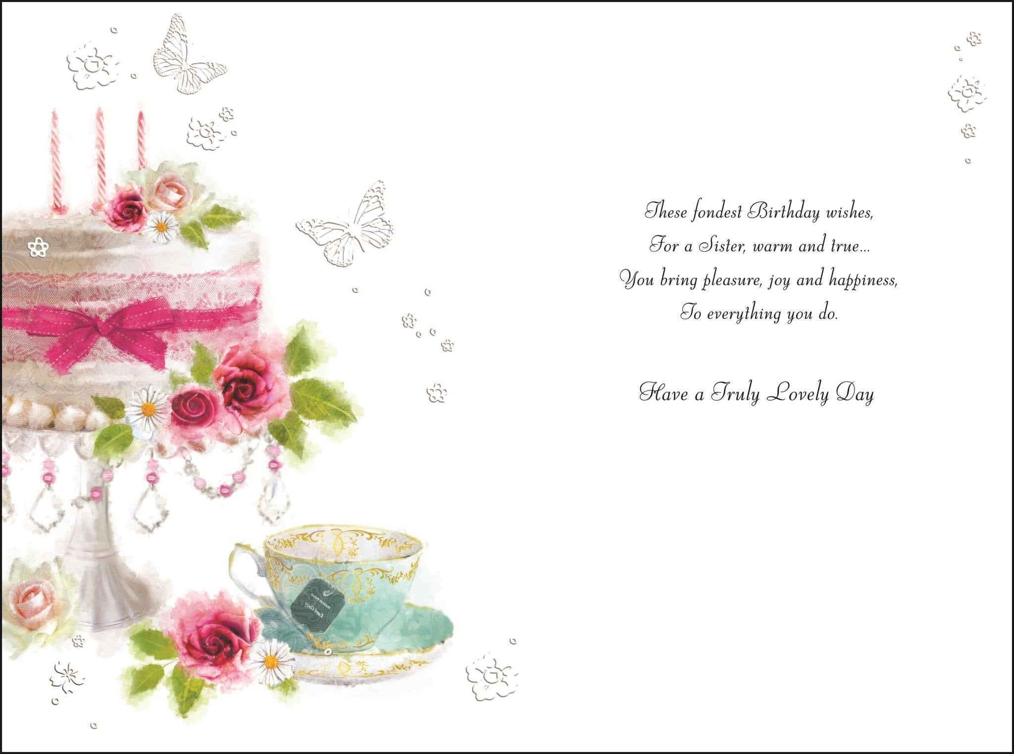Inside of Sister Birthday Cake Floral Greetings Card