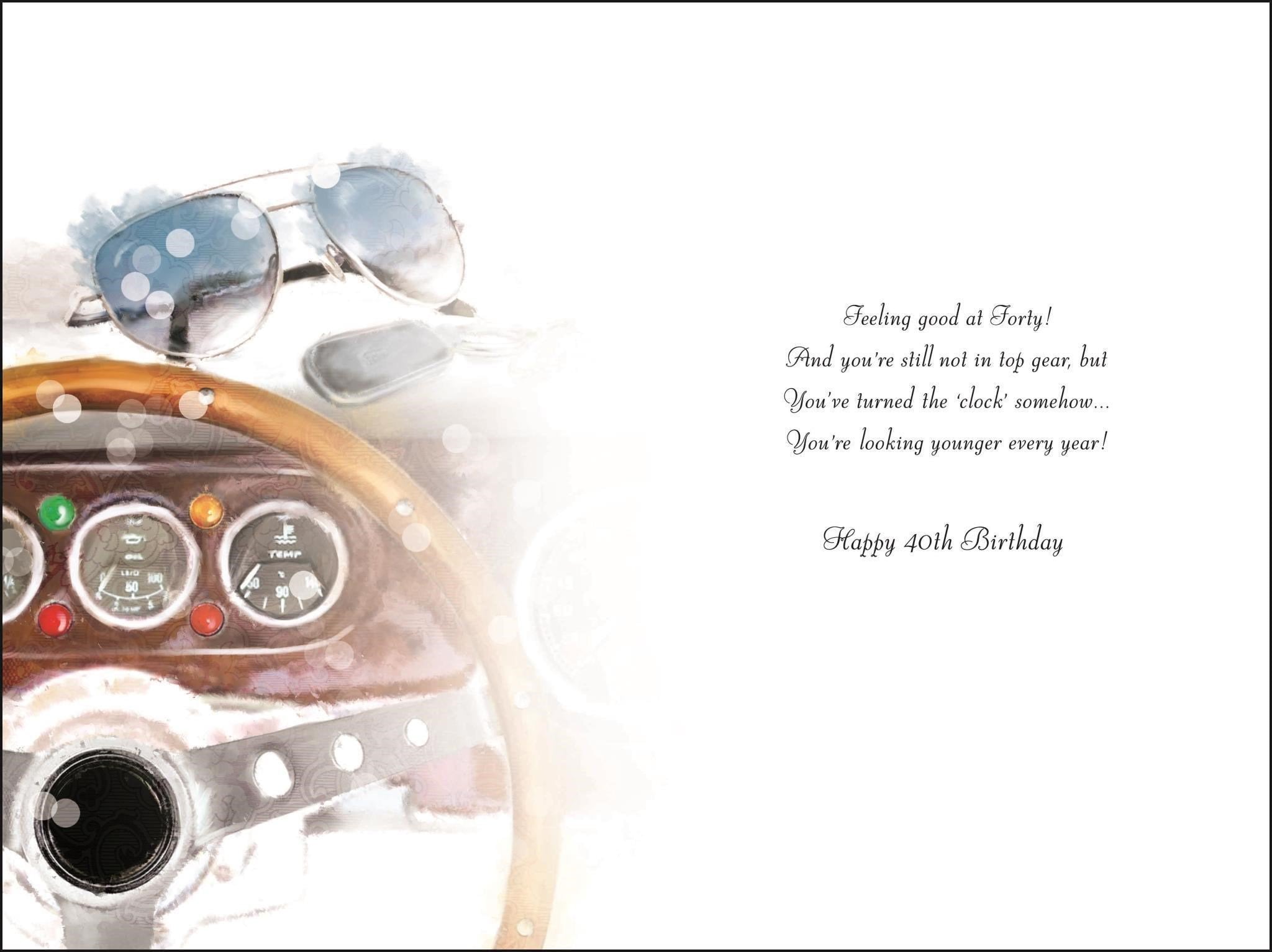 Inside of 40th Birthday Steering Wheel Greetings Card
