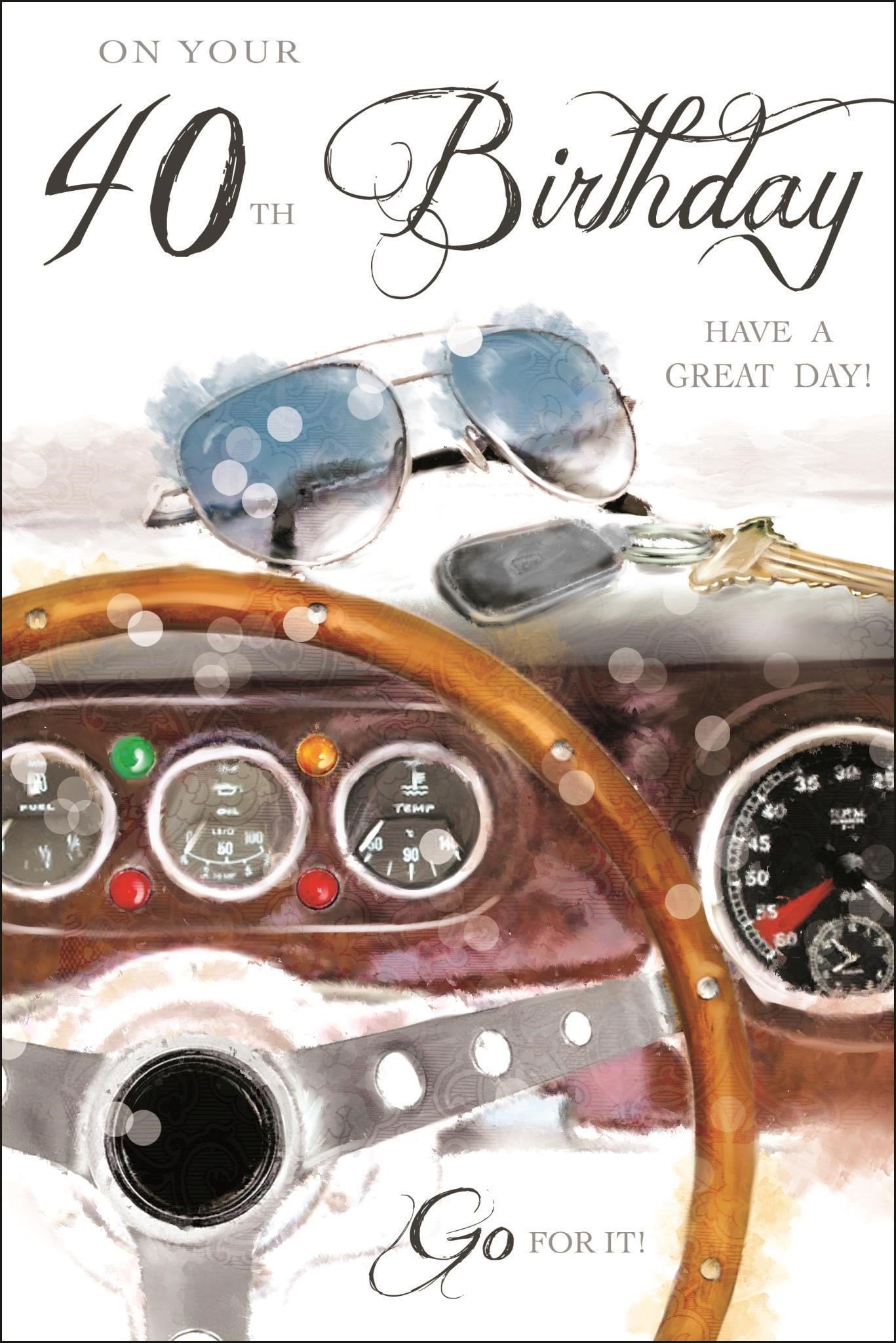 Front of 40th Birthday Steering Wheel Greetings Card