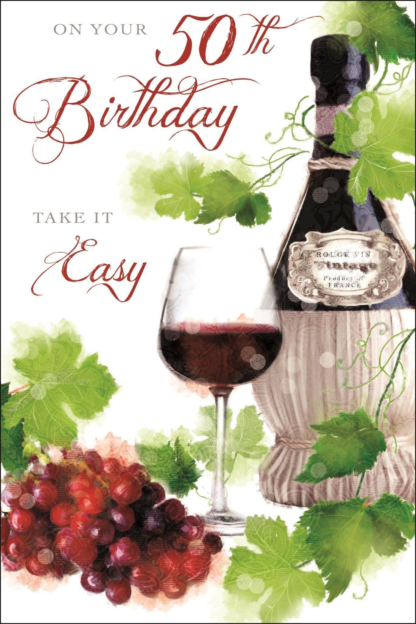 Front of 50th Birthday Vintage Wine Greetings Card