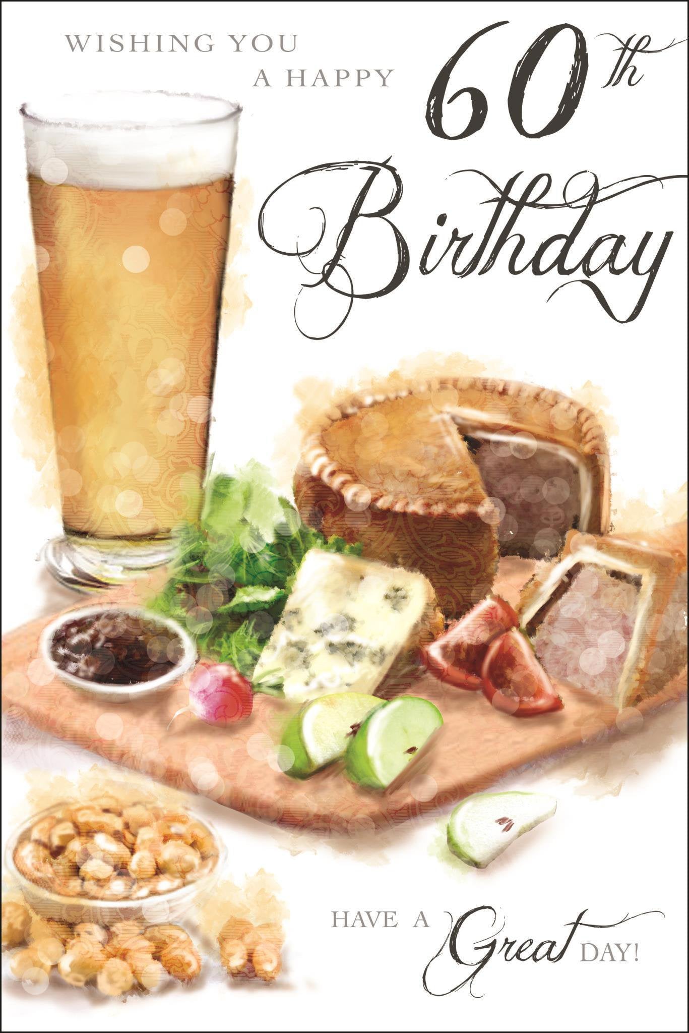 Front of 60th Birthday Beer Pie Greetings Card