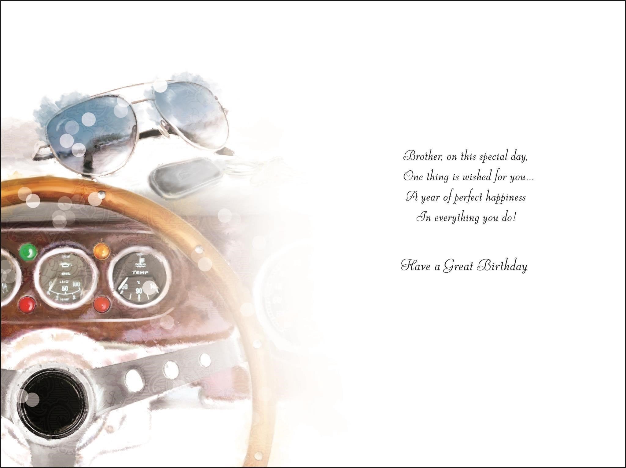 Inside of Brother Birthday Steering Wheel Greetings Card