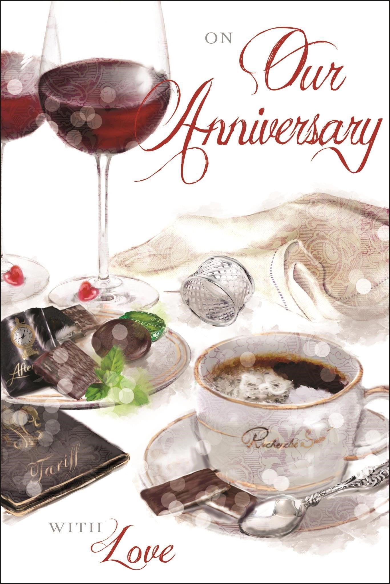 Front of On Our Anniversary Dining Greetings Card