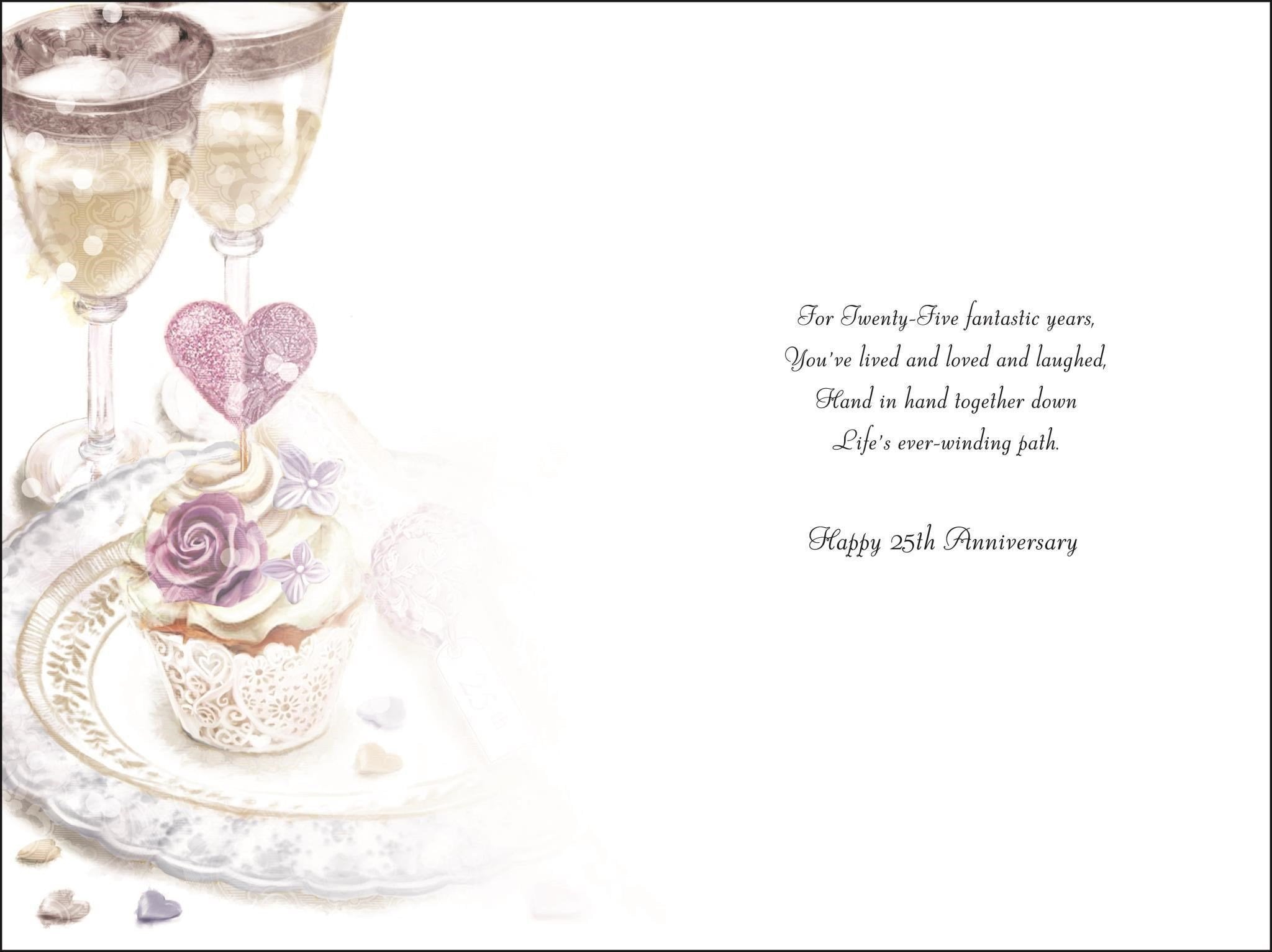 Inside of Silver Wedding Anniversary Cupcake Greetings Card