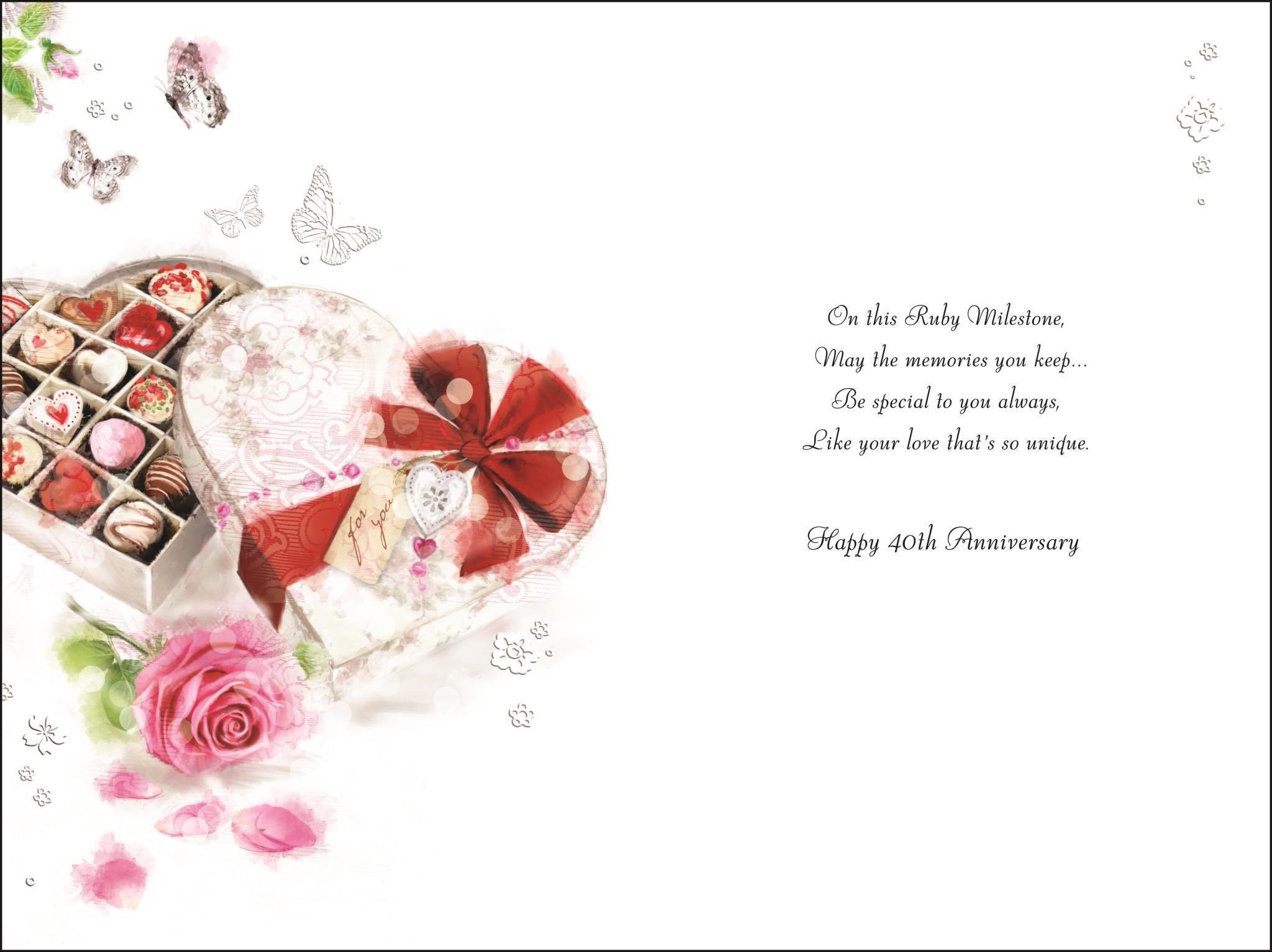 Inside of Ruby Wedding Anniversary Chocs Greetings Card