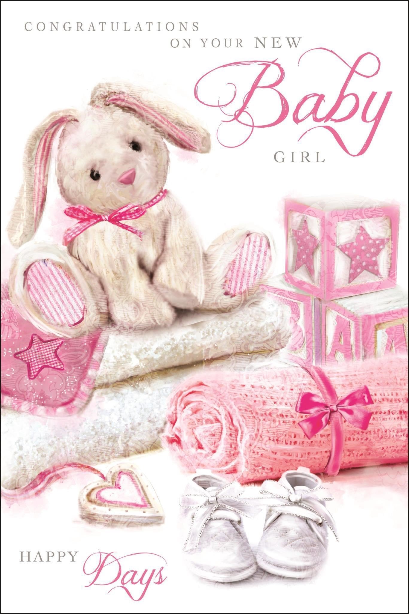 Front of New Baby Girl Happy Days Greetings Card
