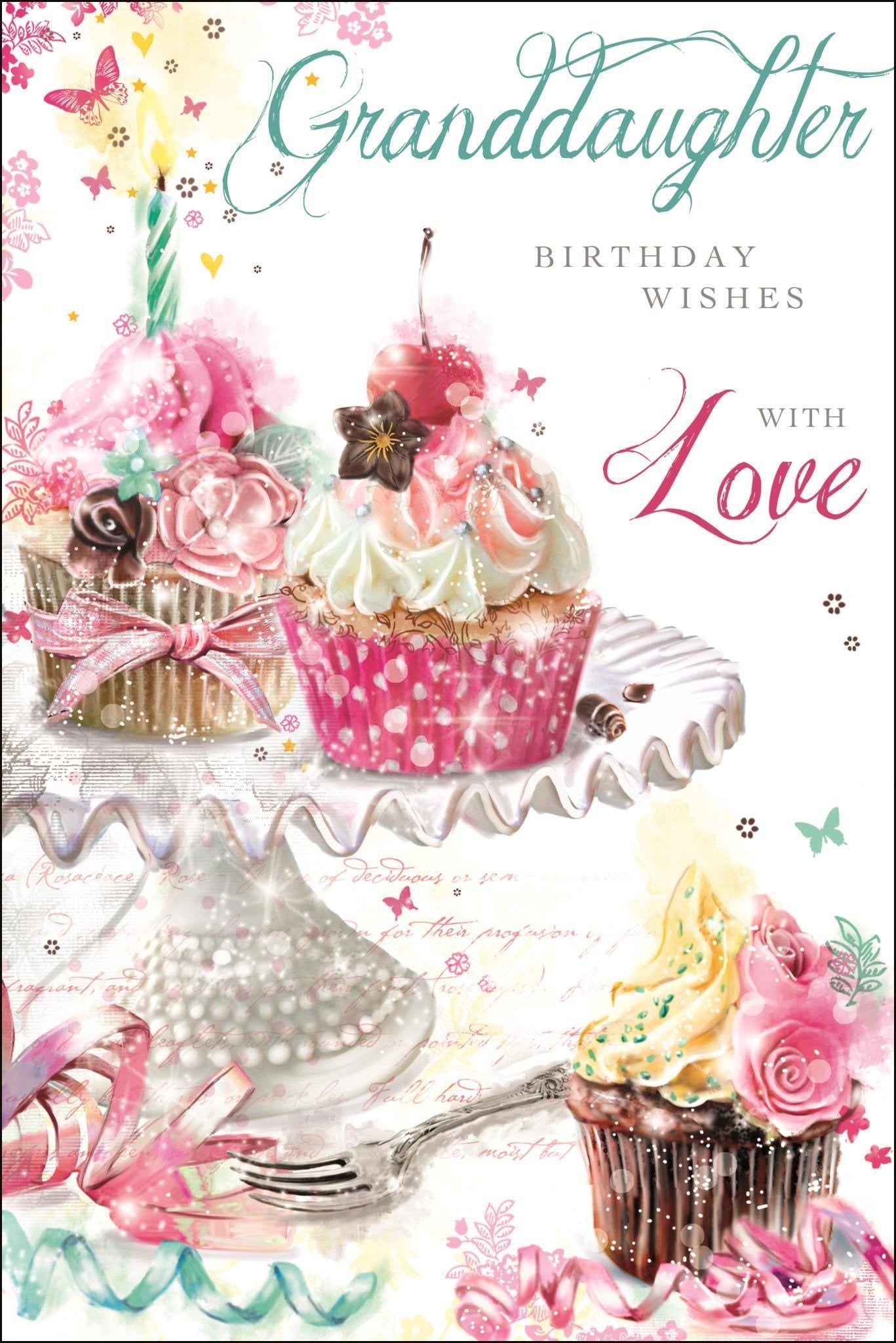 Front of Granddaughter Birthday Cupcakes Love Greetings Card