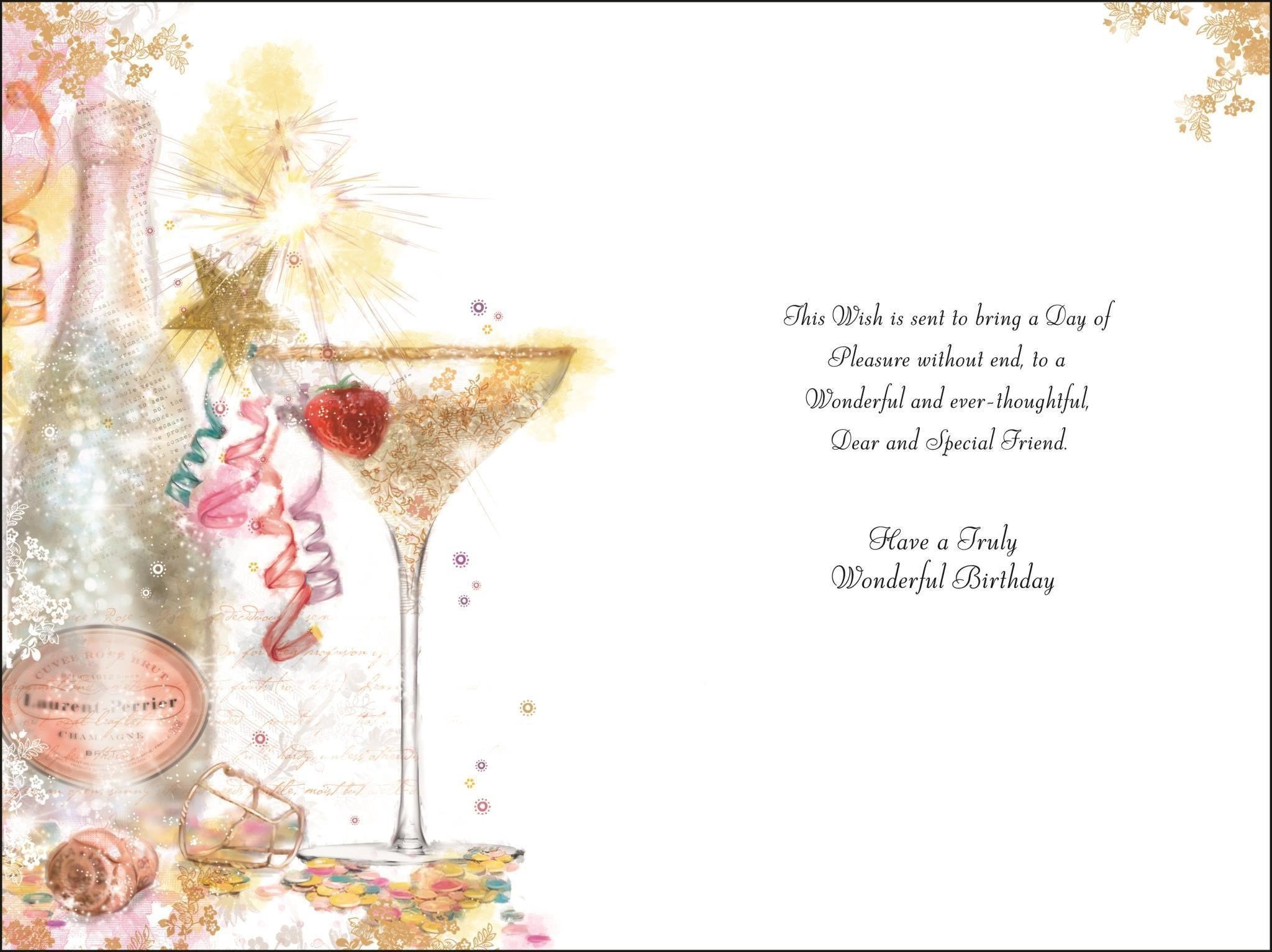 Inside of Special Friend Birthday Champagne Bottle Greetings Card