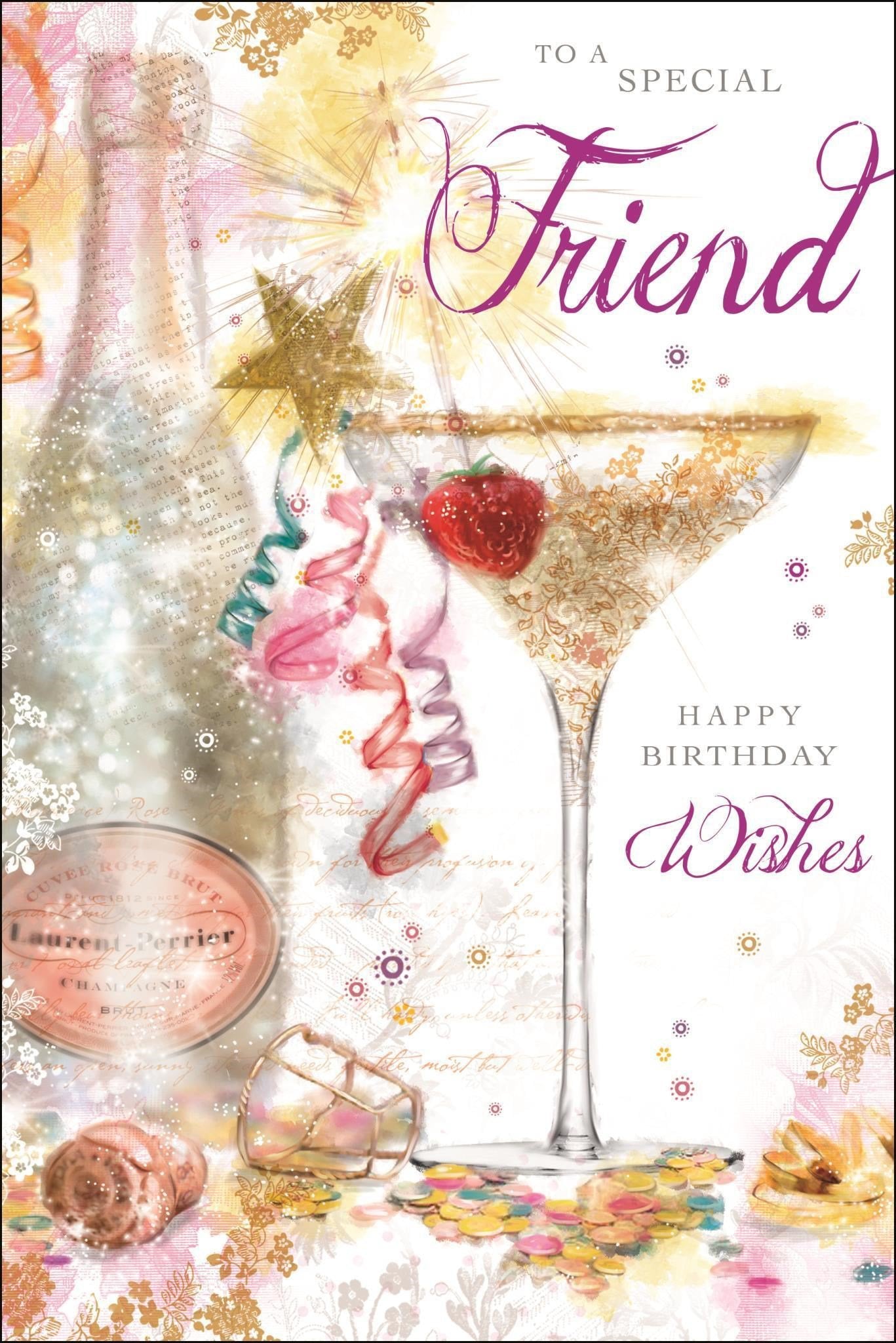 Front of Special Friend Birthday Champagne Bottle Greetings Card