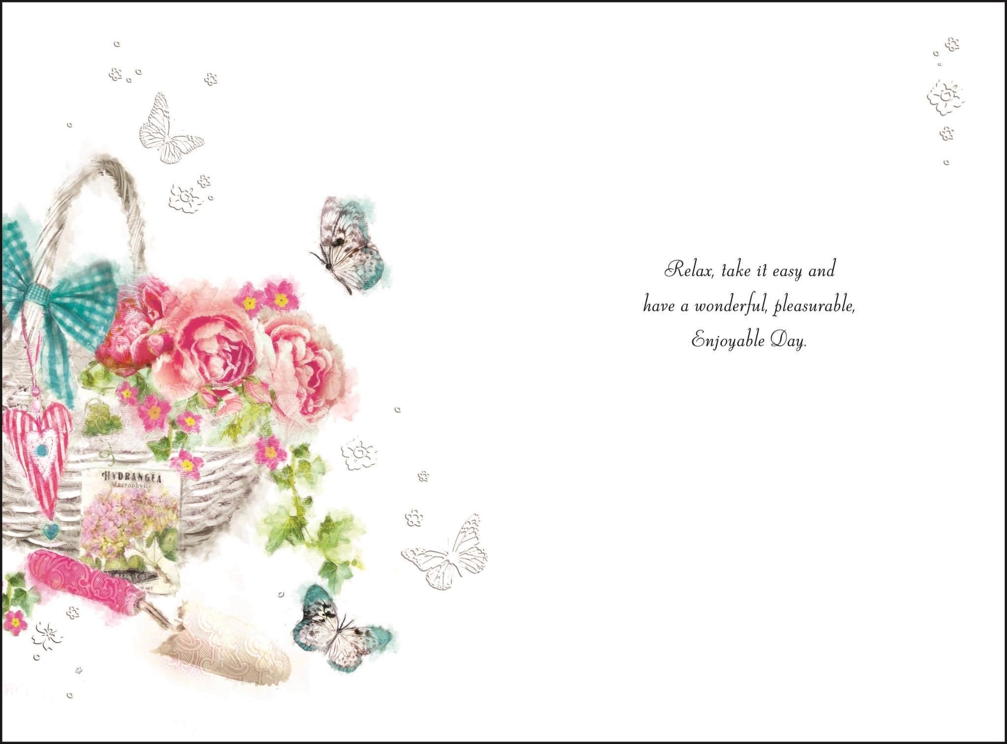 Inside of Open Female Birthday Floral Basket Greetings Card