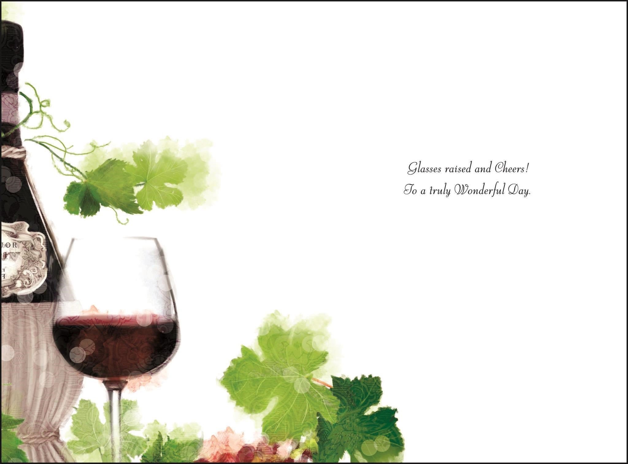 Inside of Open Male Birthday Vintage Wine Greetings Card
